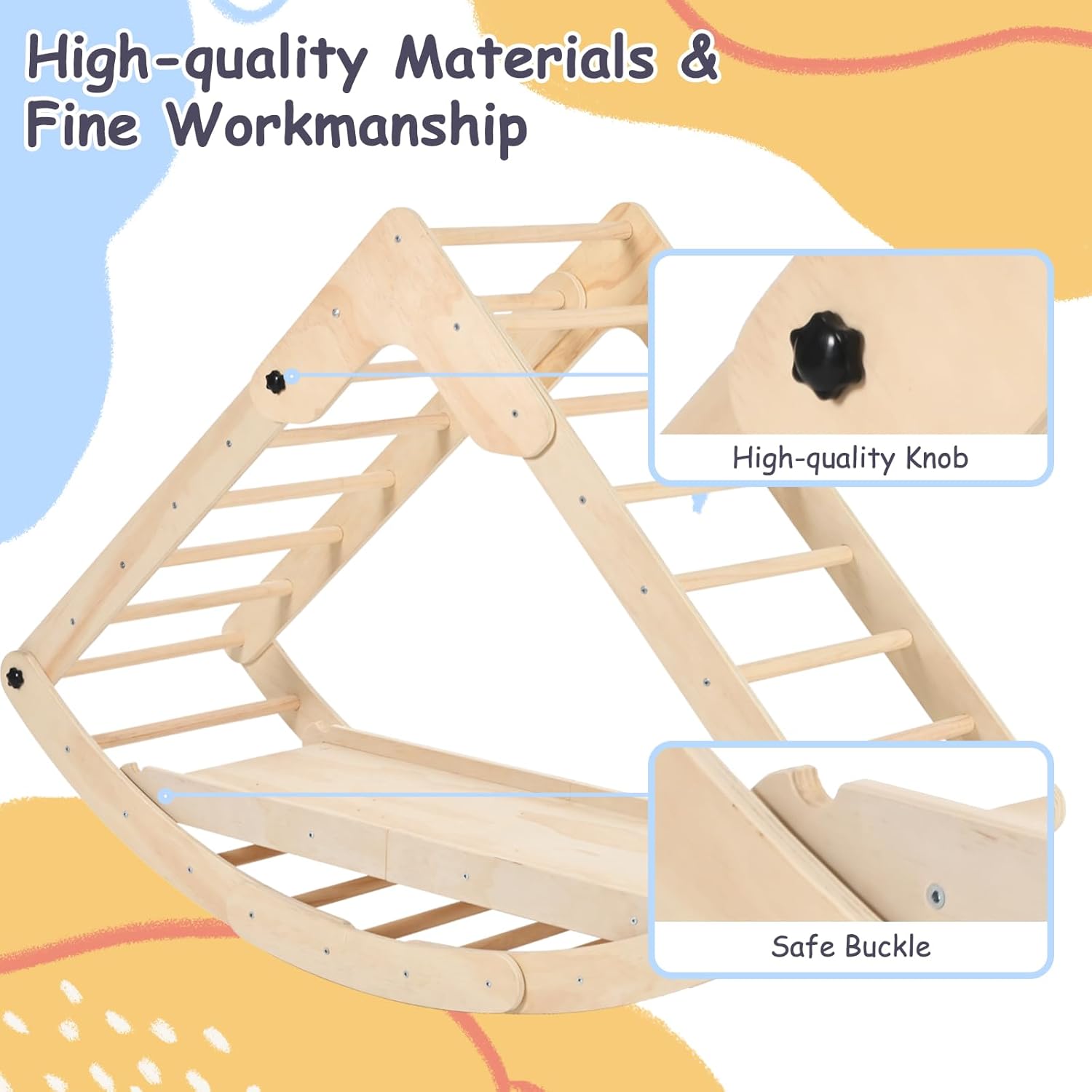 Climbing Toys for Toddlers Inside, Pikler Triangle Set with Rocker and Slide 8 in 1, Montessori Toys Toddler Climbing Toys Indoor, Baby Climbing Gym, Wooden Playground for Kids
