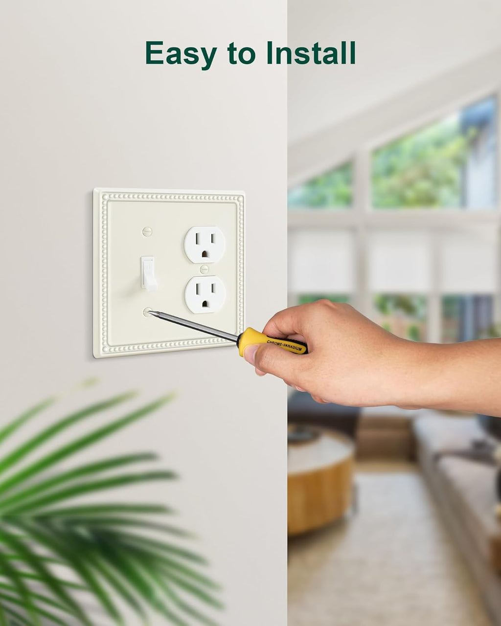 2-Pack Combo Toggle/Duplex Light Switch Cover Plate, Light Almond Metal Wall Outlet Cover Plate, Decorative Classic Beaded Wall Socket Receptacle Cover for Electrical Outlets, Light Switch