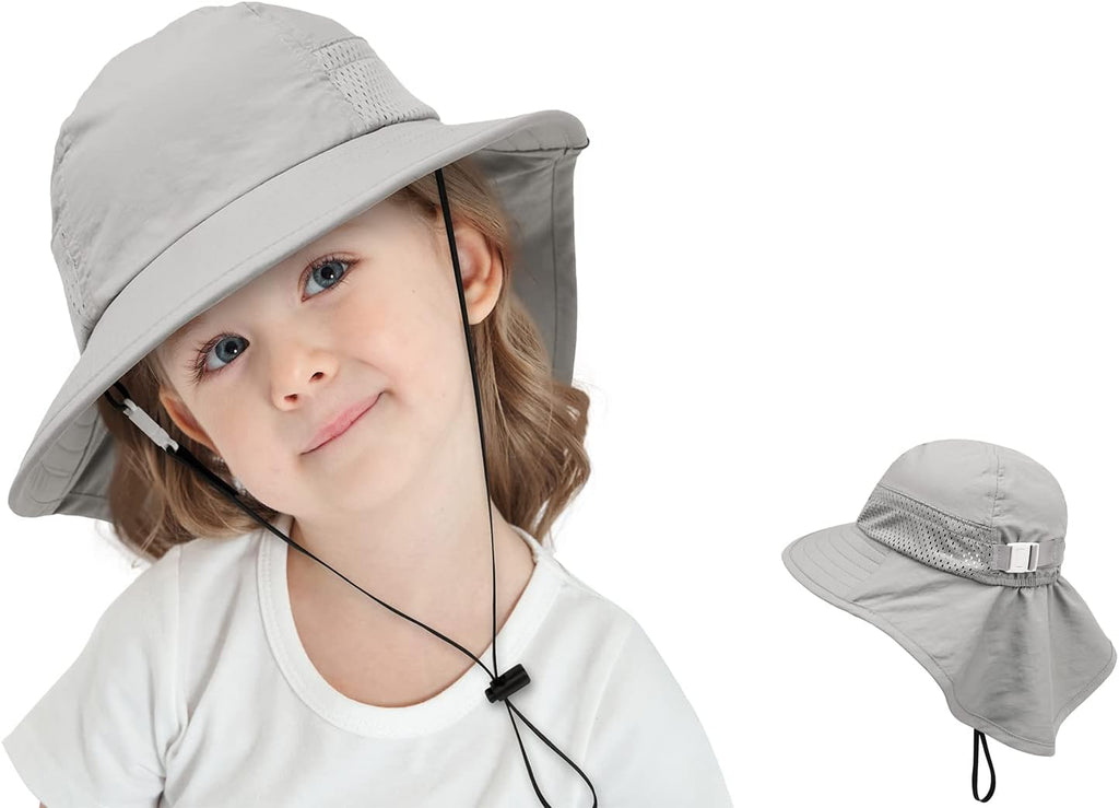 CHUNG Baby Sun Protection Hat Summer Toddler Adjustable UPF 50+ Wide Brim Neck Flap Beach Caps Boys Girls 1-12 Years Kids