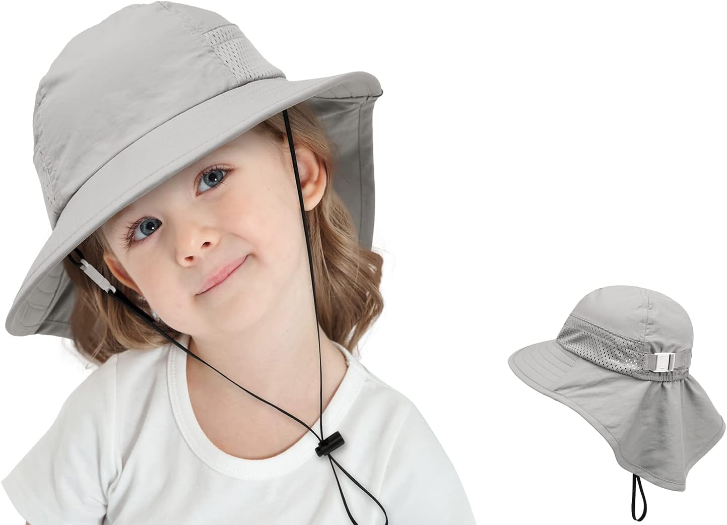 CHUNG Baby Sun Protection Hat Summer Toddler Adjustable UPF 50+ Wide Brim Neck Flap Beach Caps Boys Girls 1-12 Years Kids