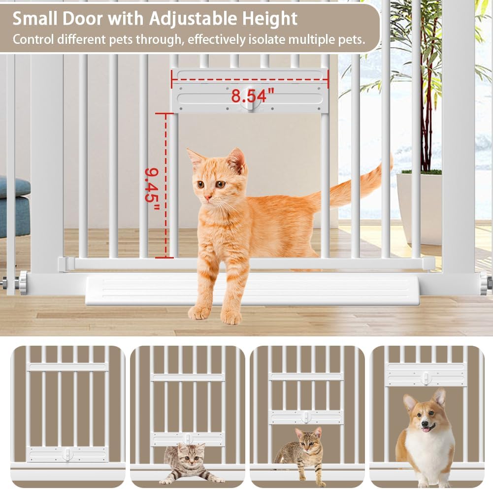 40.55" Tall 1.37" Ultra Narrow Spacing 30.12-45.87" Wide Dogs Pets Baby Gate with Cat Door for Doorway Safety Proof Indoor Puppy Pressure Mounted No Drill Black Metal Hallway