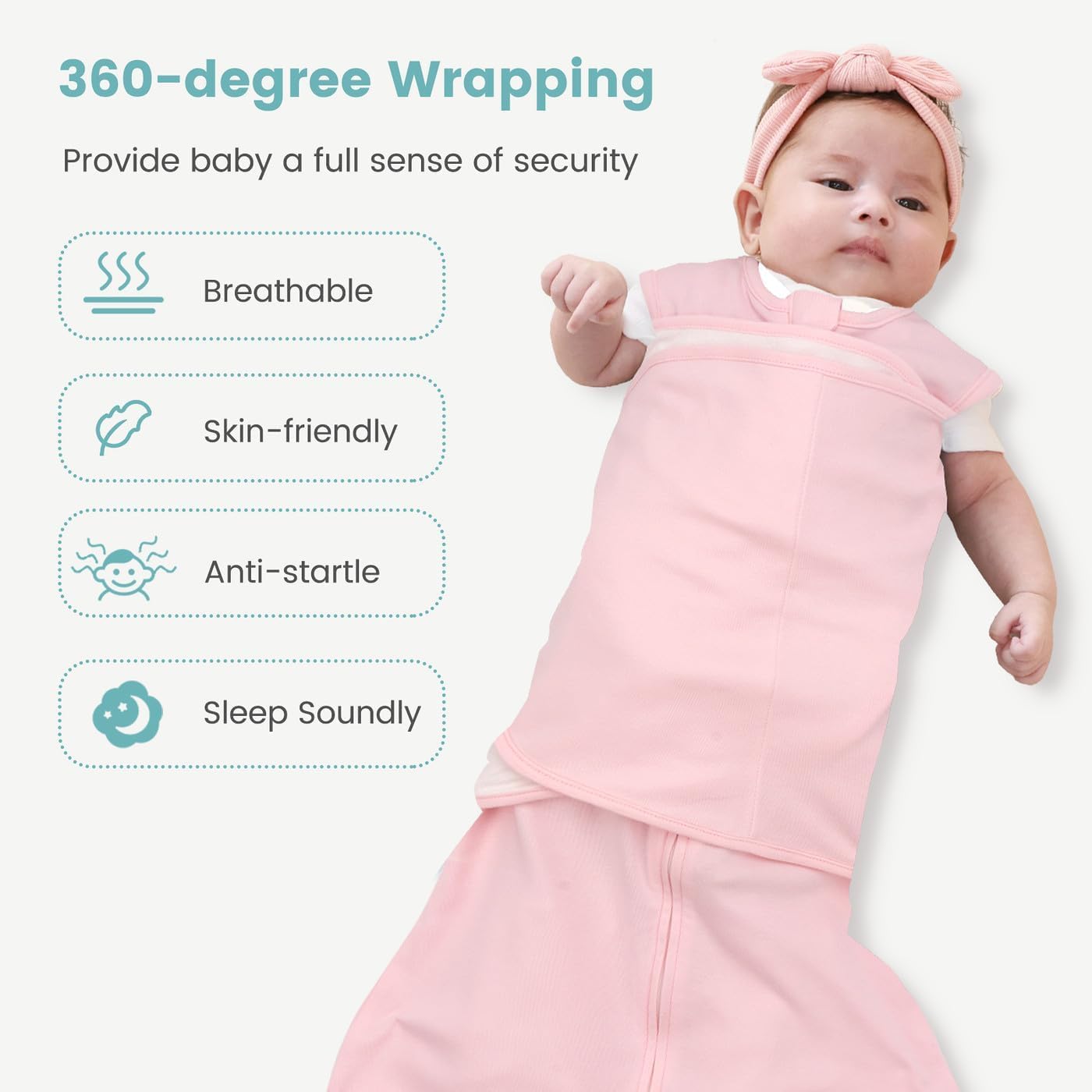 Baby Swaddle Sleep Sack 1.0 Tog 3-in-1 Cotton Baby Swaddle Blanket Wrap for Newborns 0-6 Months Pink