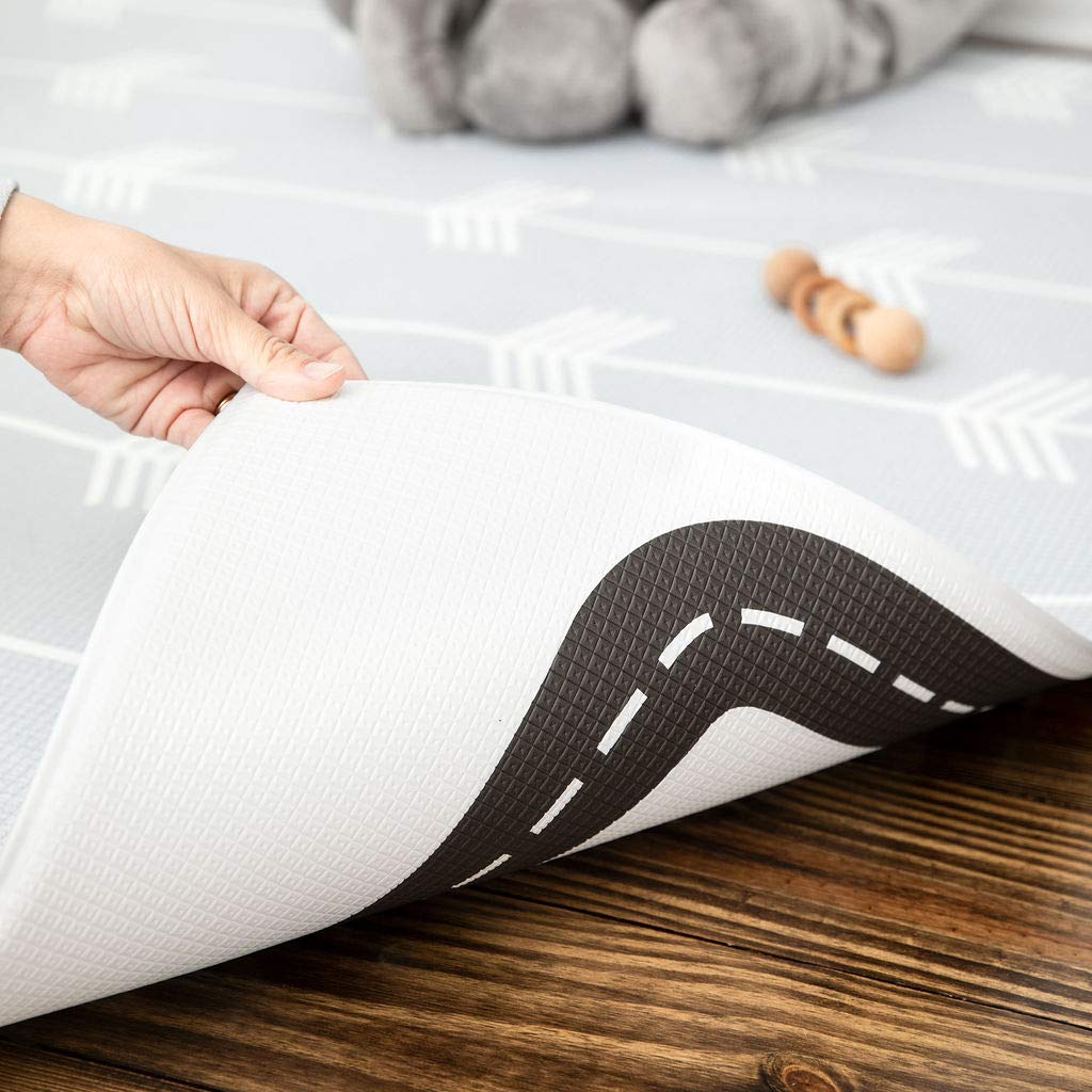 Baby Care Play Mat (Medium, Nordic Trails - Morning Fog Arrows) 73’’ x 49’’ Original One-Piece Reversible Rollable Waterproof Play Mat for Infants, Babies, Toddler, and Kids