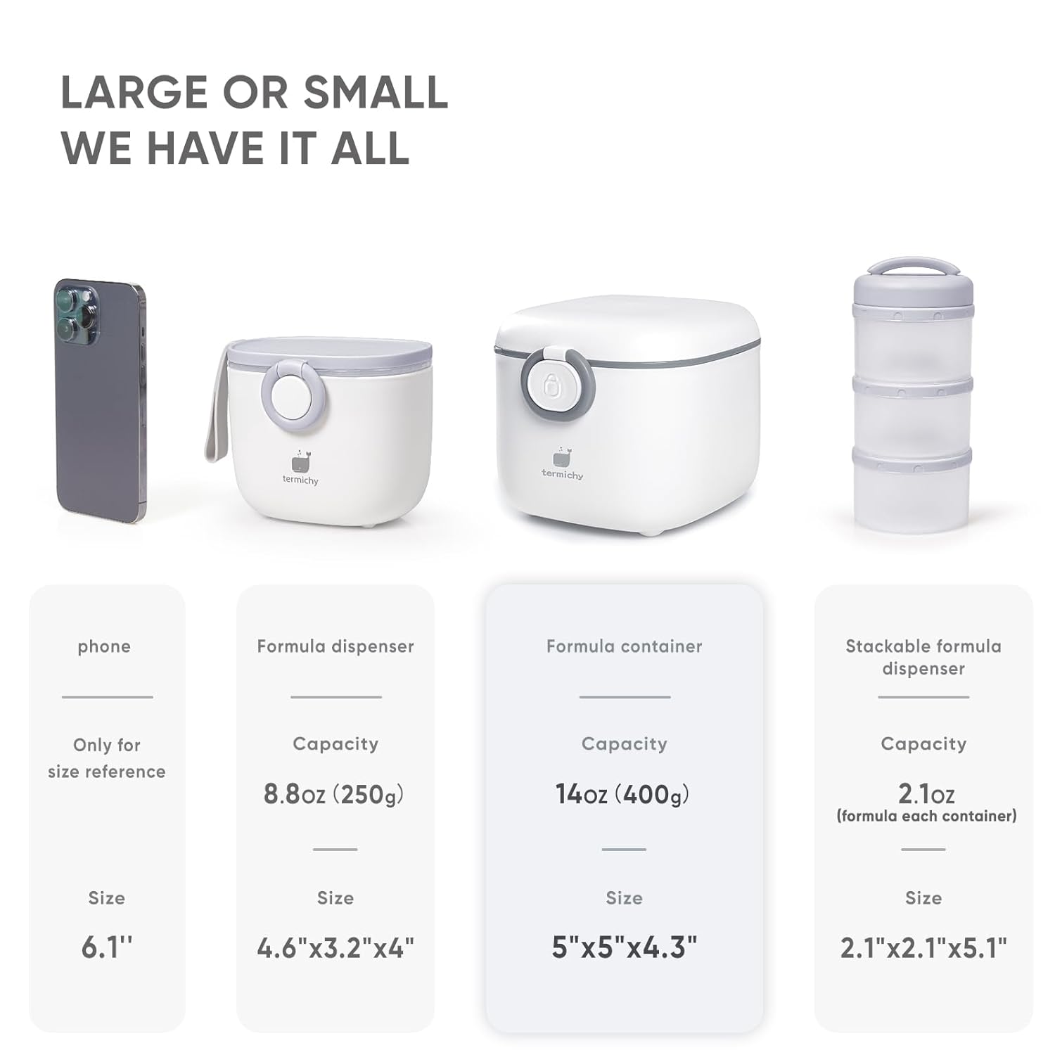 Termichy Milk-Powder Formula Dispenser Container: 14OZ Baby Formula Storage Container for Travel - Portable Formula Holder 400g