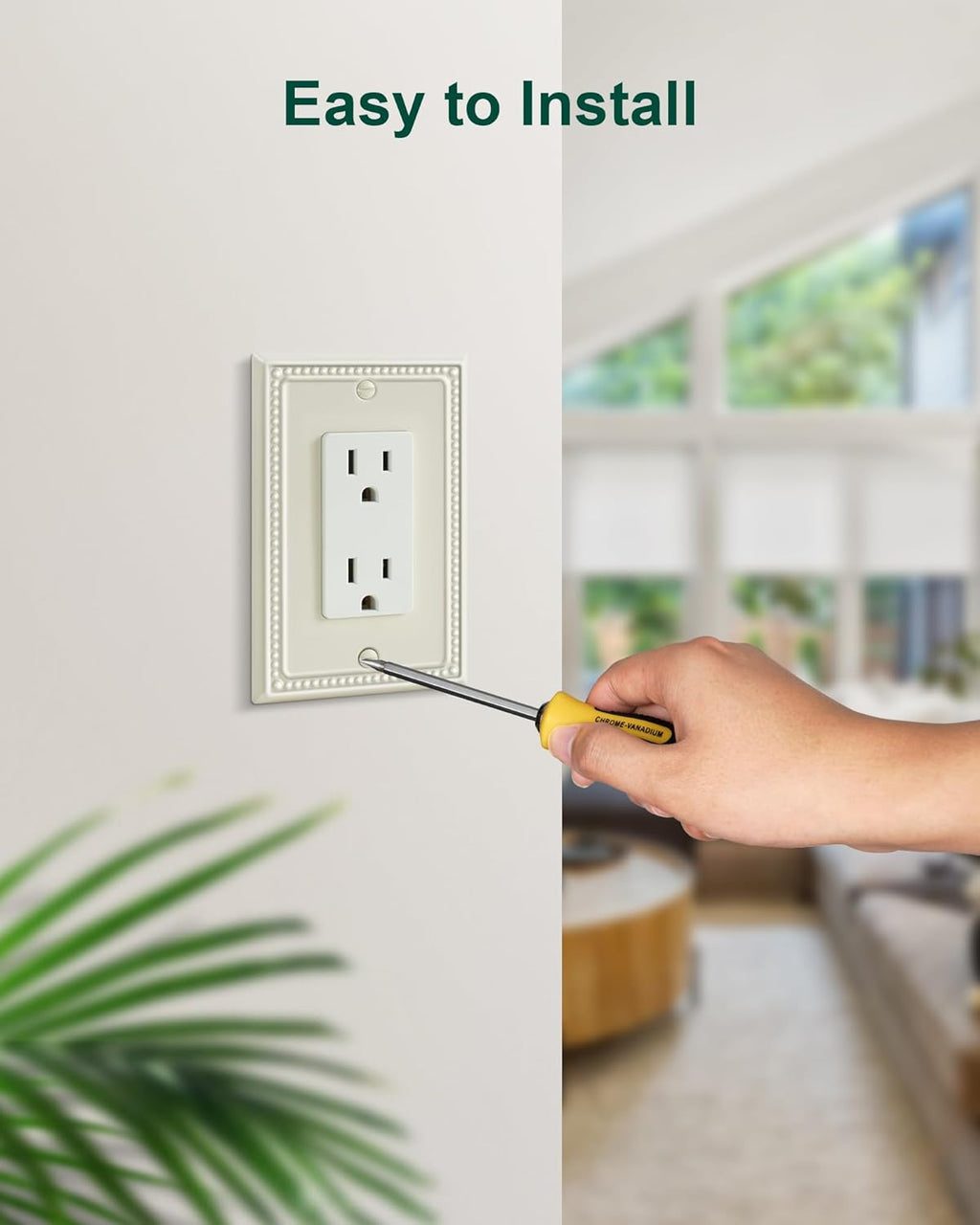 2-Pack Decorator Outlet Cover Plate, Decorative Switch Plates and Outlet Covers, Light Almond Metal Wall Plates for Electrical Outlets, Receptacle, GFCI Outlet, Dimmer Switch