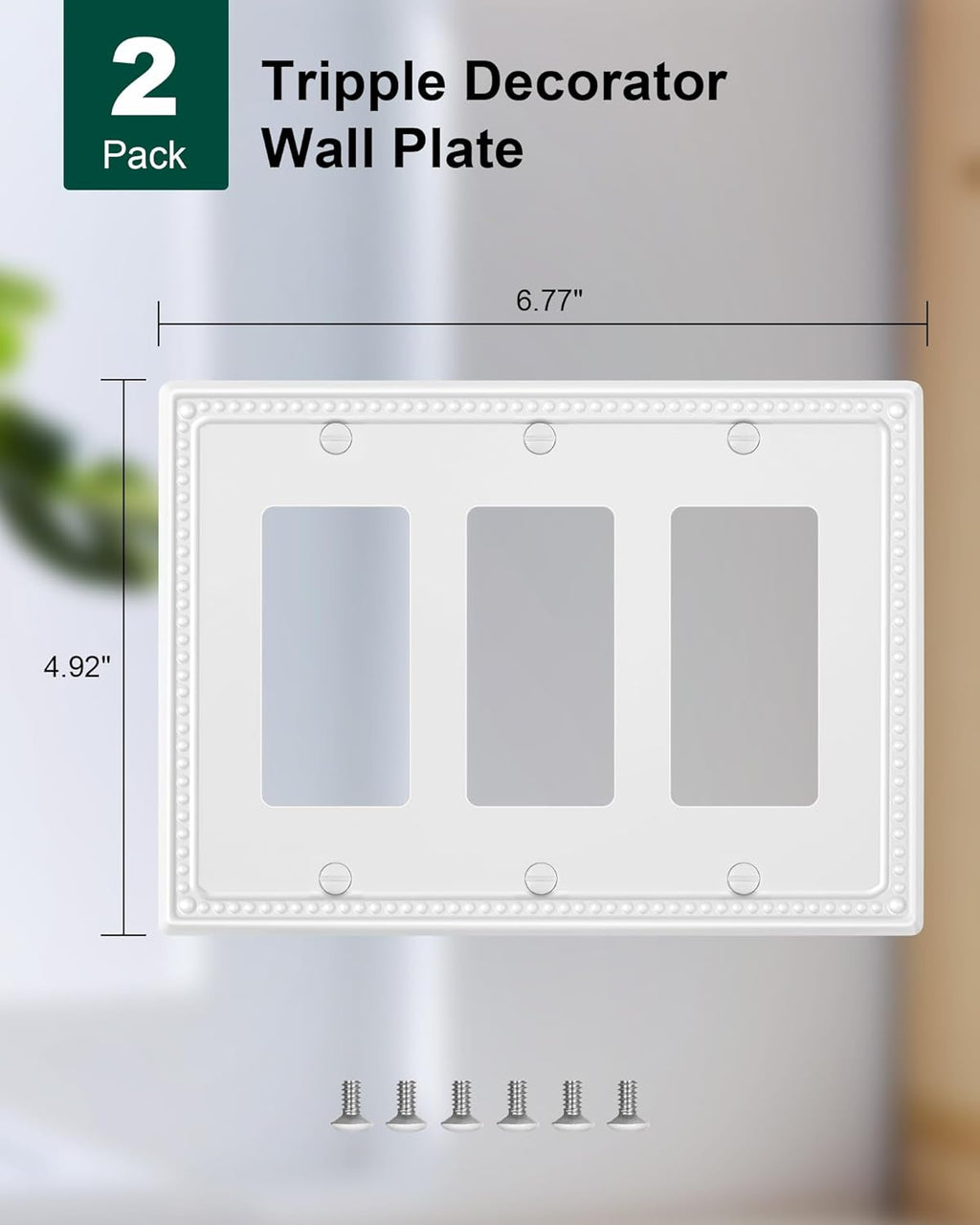 2-Pack Triple Decorator Outlet Cover Plate, Pure White Pearls Decorative Switch Plates and Outlet Covers, Metal Wall Plates for Electrical Outlets