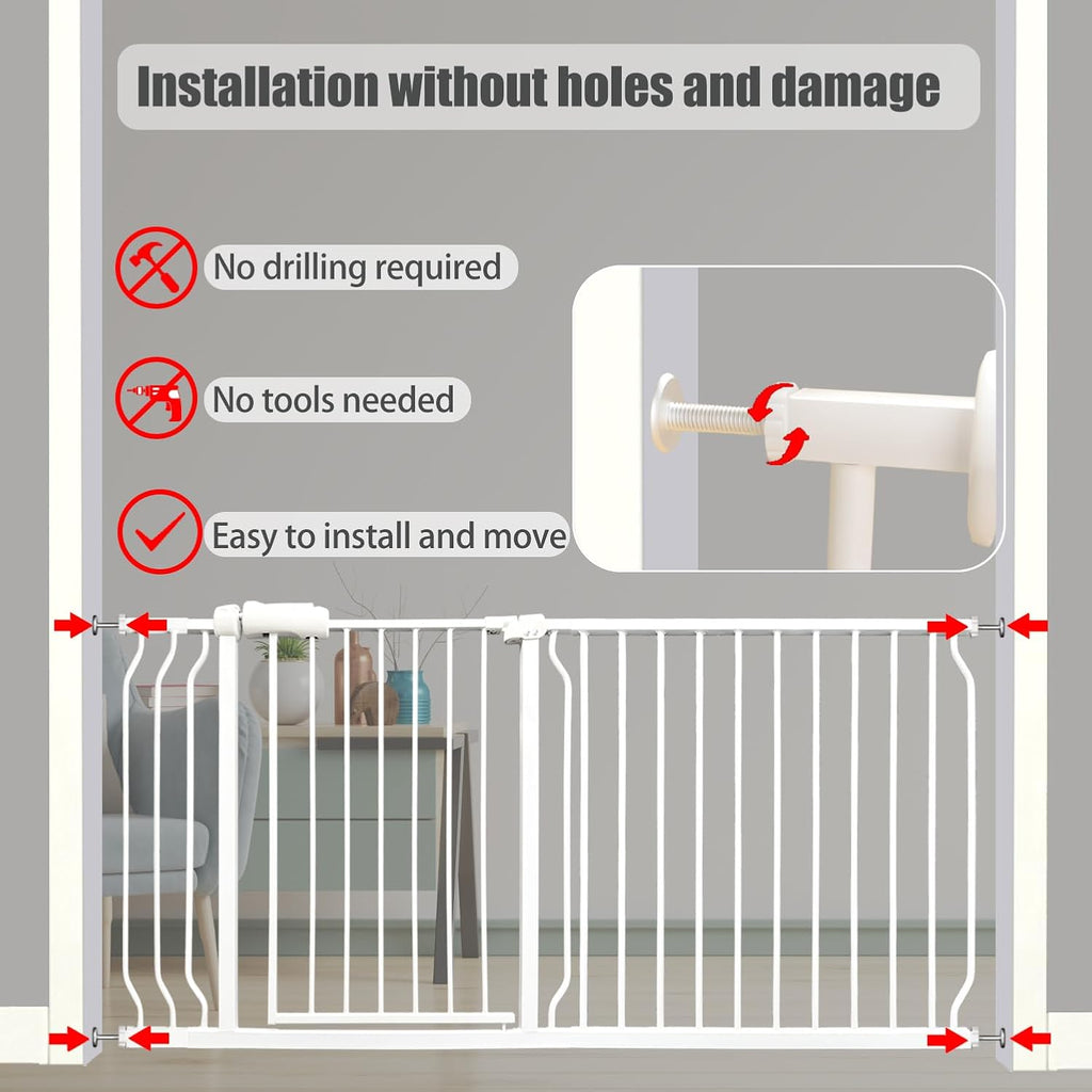 Walk Through Expandable Baby & Dog Gate 38.5-43.3 Inch for Kids & Pets, Tension Mounted Indoor Safety Gate for Large Openings - White Metal, 30 inches Tall