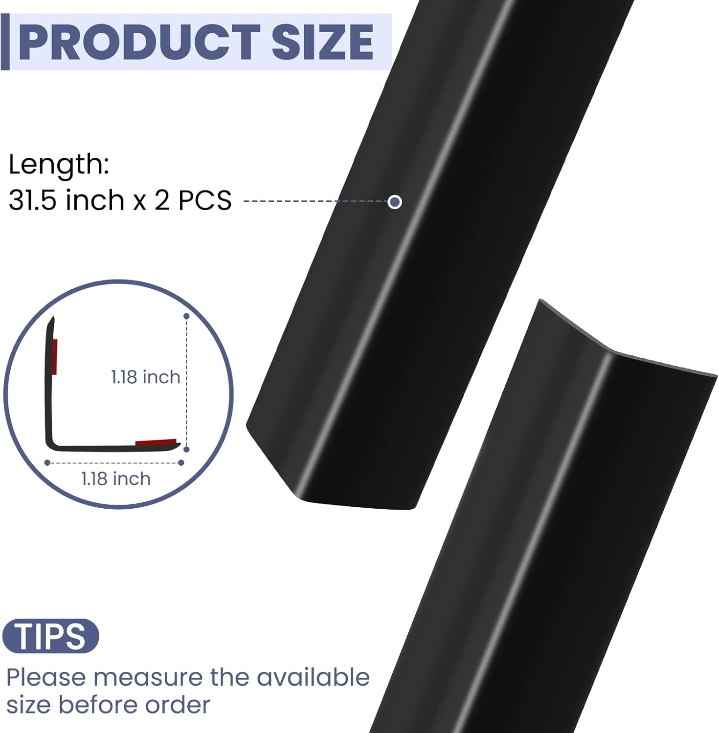 2PCS Wall Corner Protectors Guards - Self Adhesive Corner Protector & Corner Guards for Walls Edge Protection, Easy to Apply - No Tools Needed(Black, 31.5"x1.18")