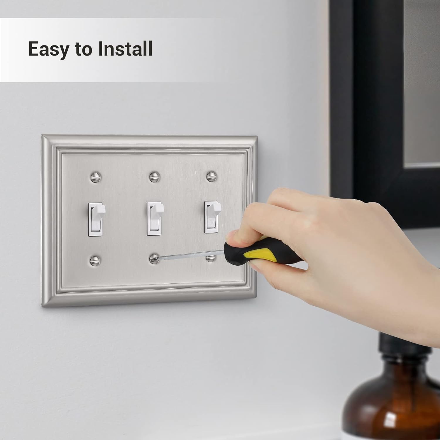 DEWENWILS Tripple Toggle Wallplates, Brushed Nickel Light Switch Covers, Heavy Duty Matel Material, Pack of 2