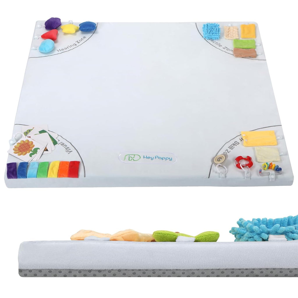 Baby Play Mat, 50''x50'' Playpen Mats with 4 Sensory Development Zones for Motor Skills, Unique Crawling Mats with Non-Slip Cushioned That Fits Nicely into Any Playroom, Grey