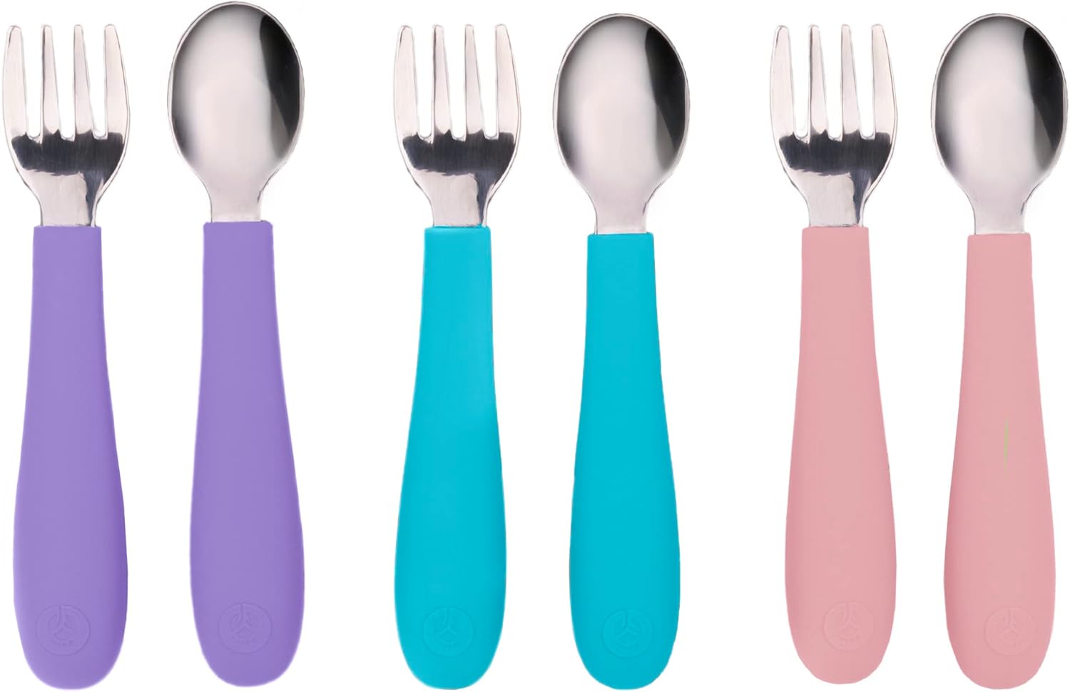 WeeSprout Toddler Utensils, 3 Forks & 3 Spoons, 18/8 Stainless Steel & Food Grade Silicone, Thick Easy-Grip Handles, Perfect Length For New Self Feeders, Gentle On Gums & Teeth, Dishwasher Safe