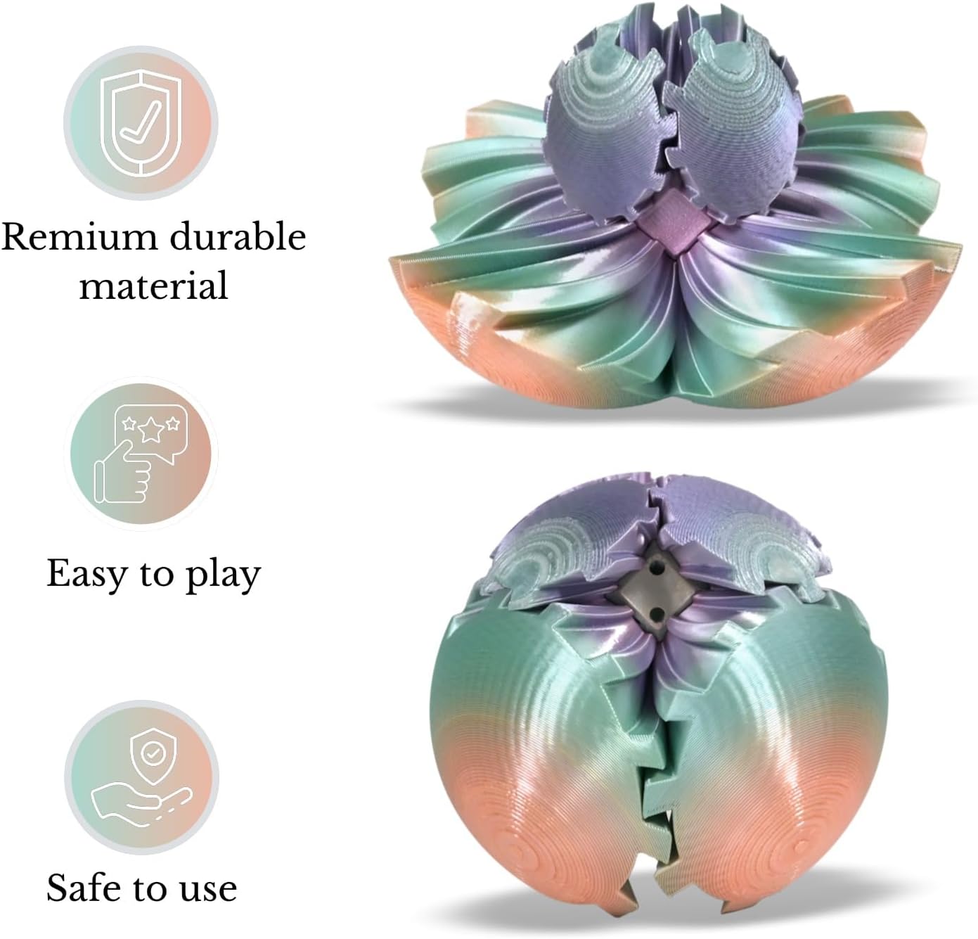 3D Printed Gear Ball, Gear Sphere Fidget Toy Stress Relif Toy for ADHD, Anxiety Relaxing Toy for Adults at Work/Study/Travel, Twist Candy Color