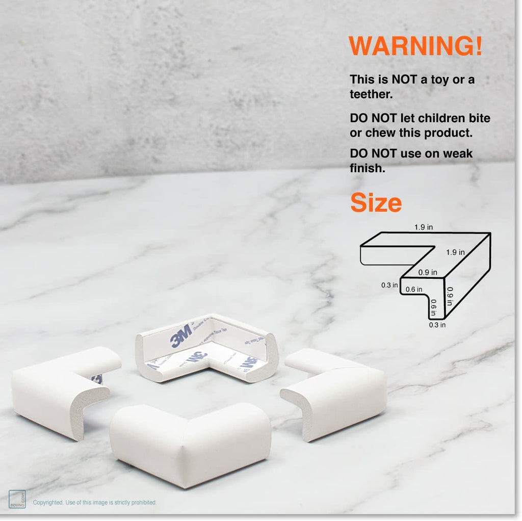 Roving Cove Slim-Fit Corner Protector for Baby Proofing (8 Small Corners), Soft Rubber Foam Furniture Corner Bumper Guards, 3M Adhesive Pre-Taped, Oyster White (Off White)