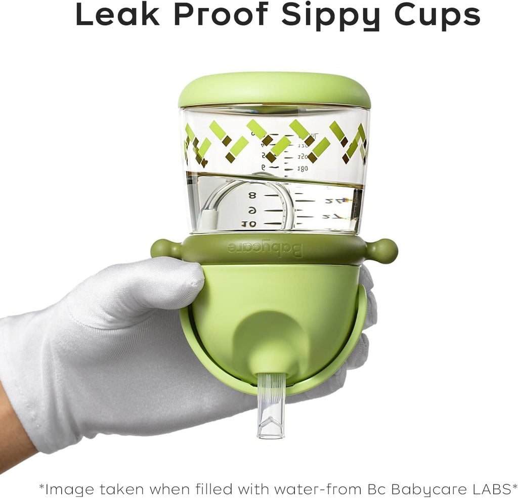 bc babycare Straw Sippy Cups for Toddler, No Spill Sippy Cups for Baby 1+ Year Old, Transition Weighted Sippy Cup with Straw and Strap, 10oz/300ml, Green