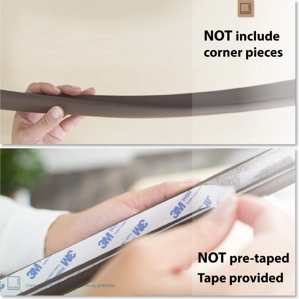 Roving Cove HeftyFit Edge Protector for Baby Proofing (12ft Large Edge Only), Heavy-Duty Soft Rubber Foam Furniture Edge Bumper Guard, Desk Edge Cushion, Wall Corner Covers, 3M Adhesive, Coffee Brown