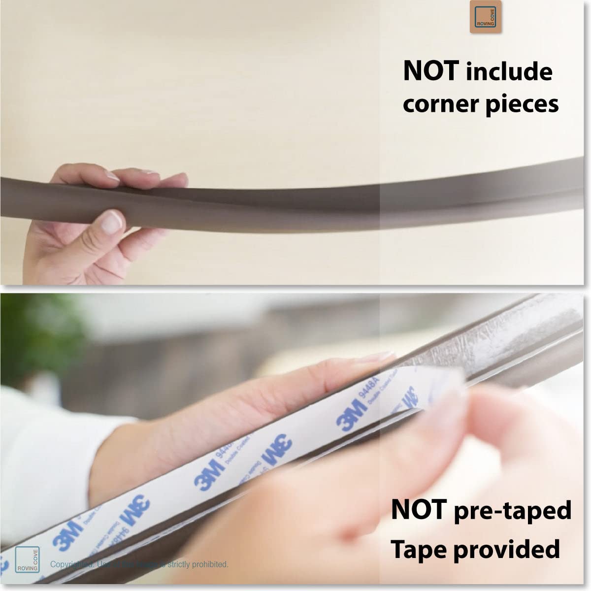 Roving Cove HeftyFit Edge Protector for Baby Proofing (12ft Large Edge Only), Heavy-Duty Soft Rubber Foam Furniture Edge Bumper Guard, Desk Edge Cushion, Wall Corner Covers, 3M Adhesive, Coffee Brown