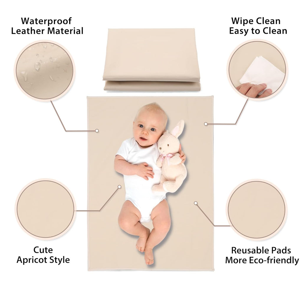 Vegan Leather Baby Changing Mat - Wipeable Portable Changing Pad, Foldable Travel Changing Mat for Baby, Newborns Toddlers Shower Gifts (Apricot,20"*28")