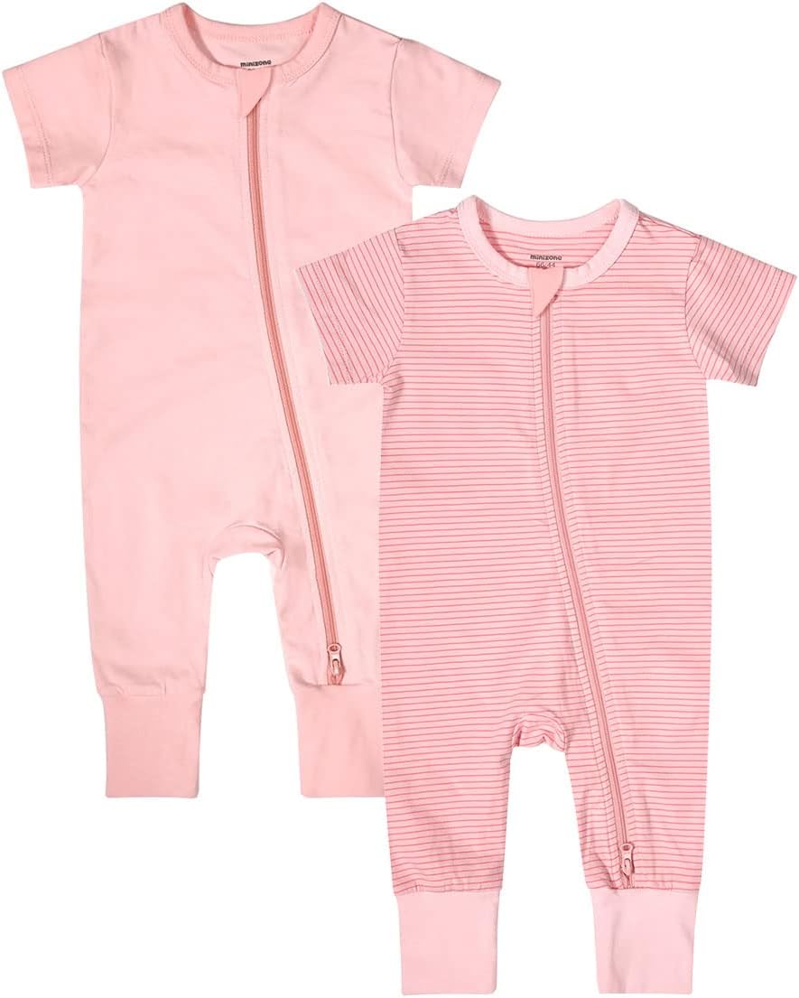 Teach Leanbh Baby Boys Girls 2-Pack Romper Jumpsuits Cotton 2 Way Zipper Short Sleeve Footless Sleep and Play 3-24 Months