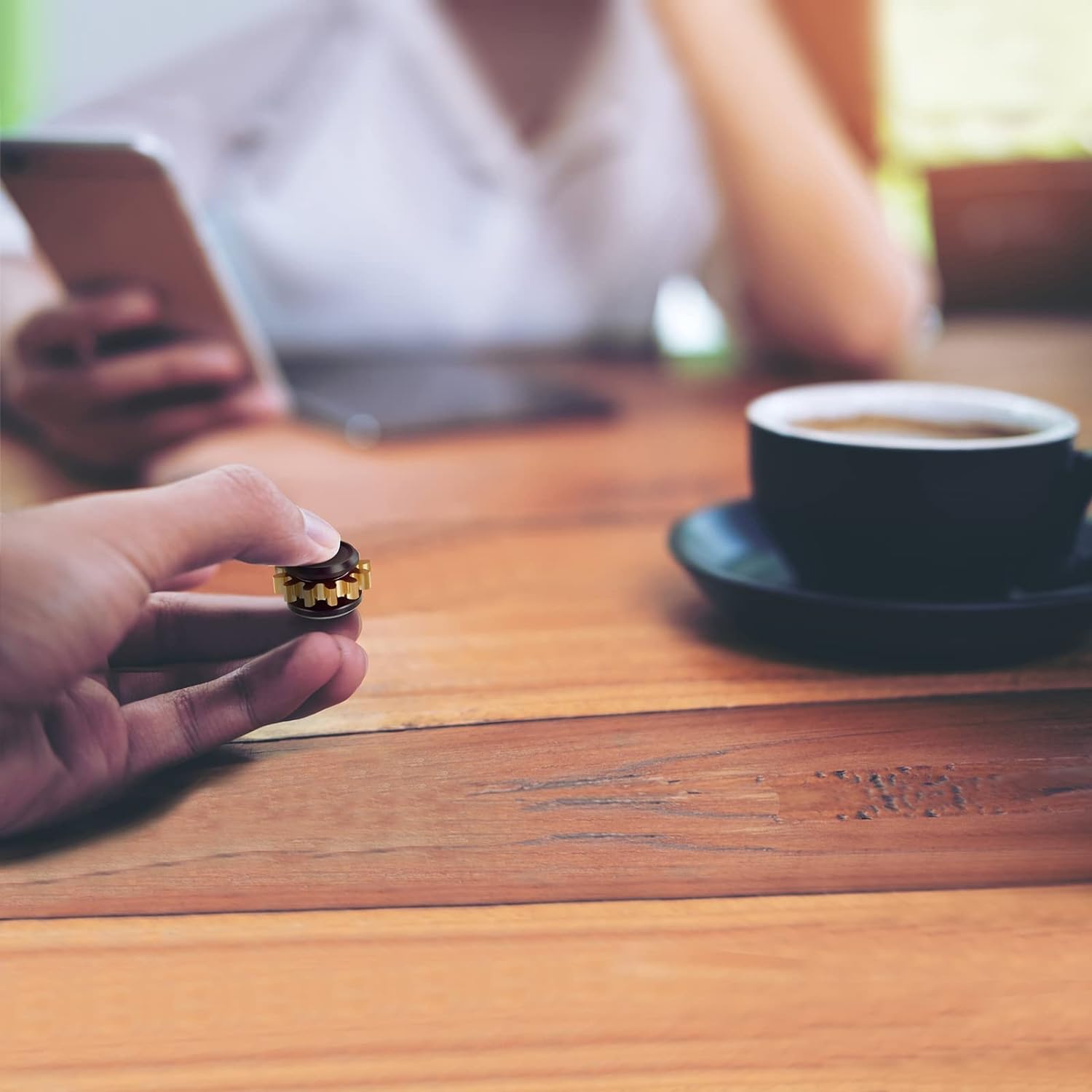 2 Pieces Copper Gear Metal Spinner Toy Small Fidget Toy Solid Metal Brass Gear Mini Steel Bearing for Adults Copper Gear Design Boredom Killing Time Toys (Black, Silver, Gold)