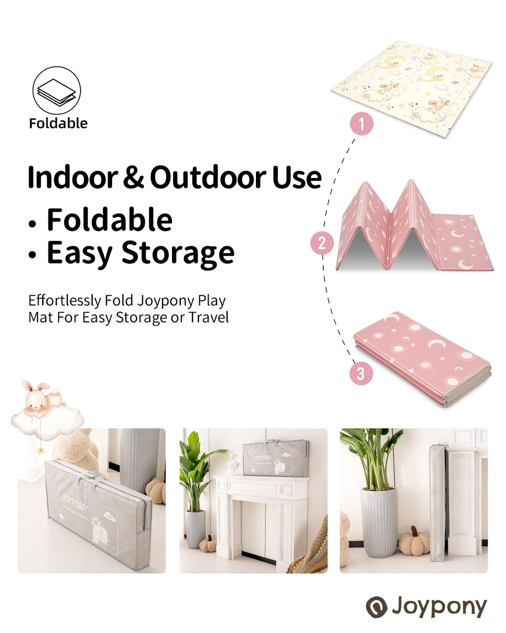 Baby Play Mat, 47 x 47 Inch Foldable Play Mats for Babies and Toddlers, Waterproof & Anti-Slip Portable Baby Floor Mat for Baby Playpen, Baby Mat for Floor with Travel Bag