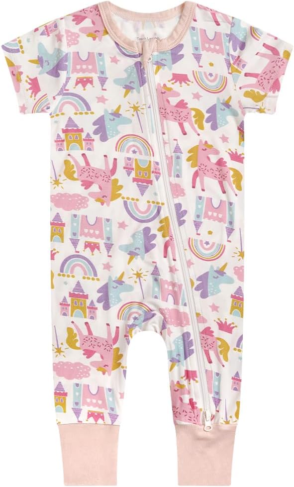 Teach Leanbh Toddler Unisex Baby Bamboo Viscose Pajamas 2 Way Zipper Short Sleeve Footless Romper Jumpsuit Sleep and Play