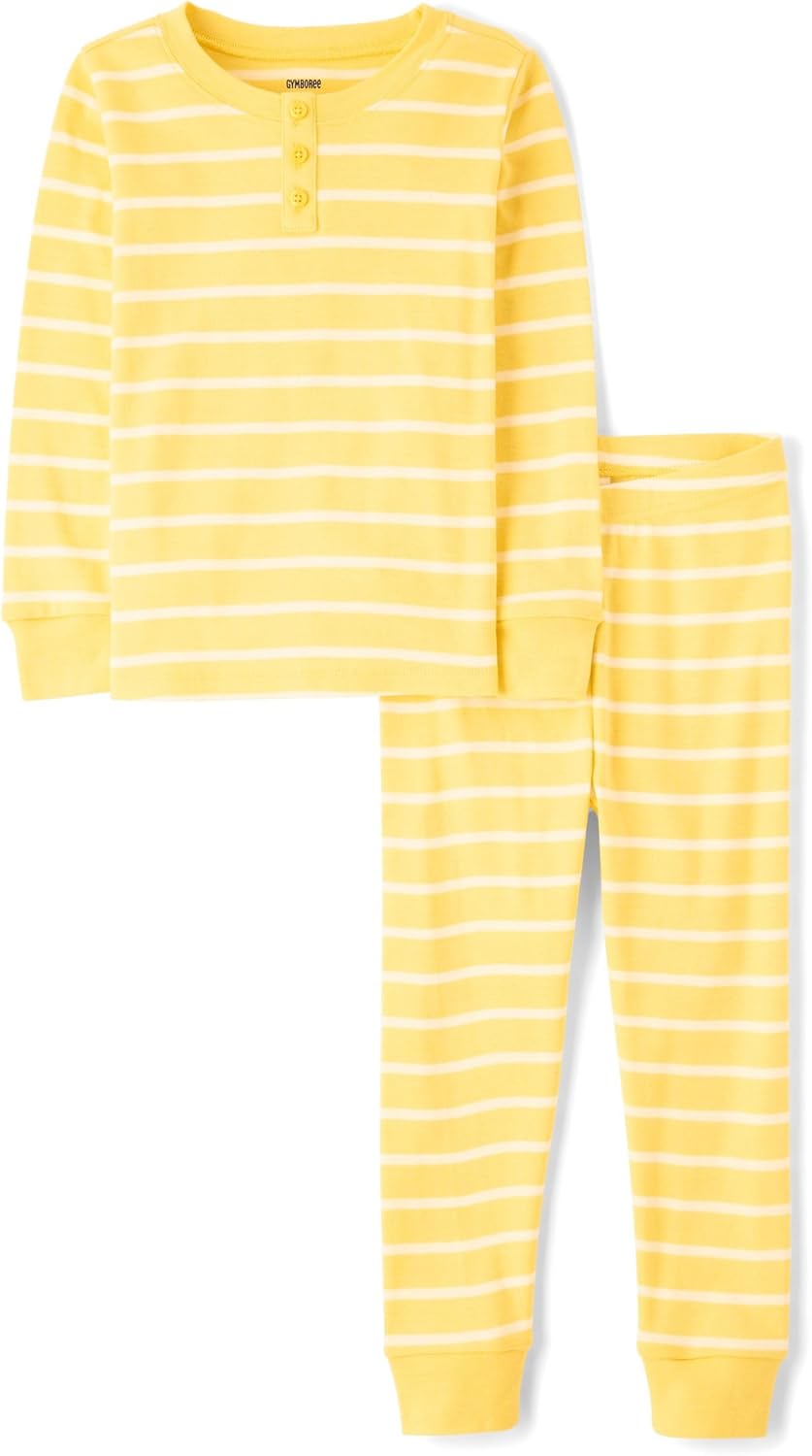 Gymboree Unisex Kid's and Toddler 100% Cotton Henley Long Sleeve Top and Pants,gymmies Pajama Set