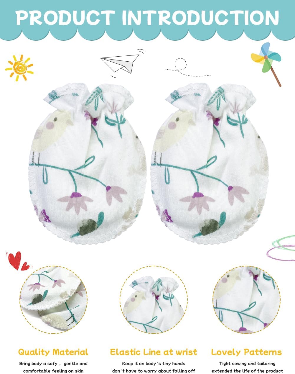 Cute Baby Mittens Newborn, No Scratch Baby Boy Mittens, Baby Girl Hat Gloves for Toddlers, Infant, Newborn