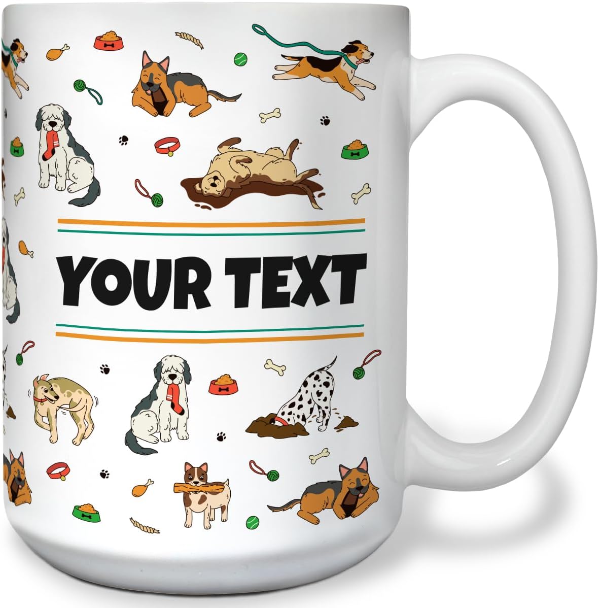 Personalized Mug for Kids - Dogs - Custom Name/Text, Ceramic Hot Chocolate/Cocoa/Coffee Cup for Boys/Girls, Birthday/Christmas/Holiday Gift - 15 oz, White Handle