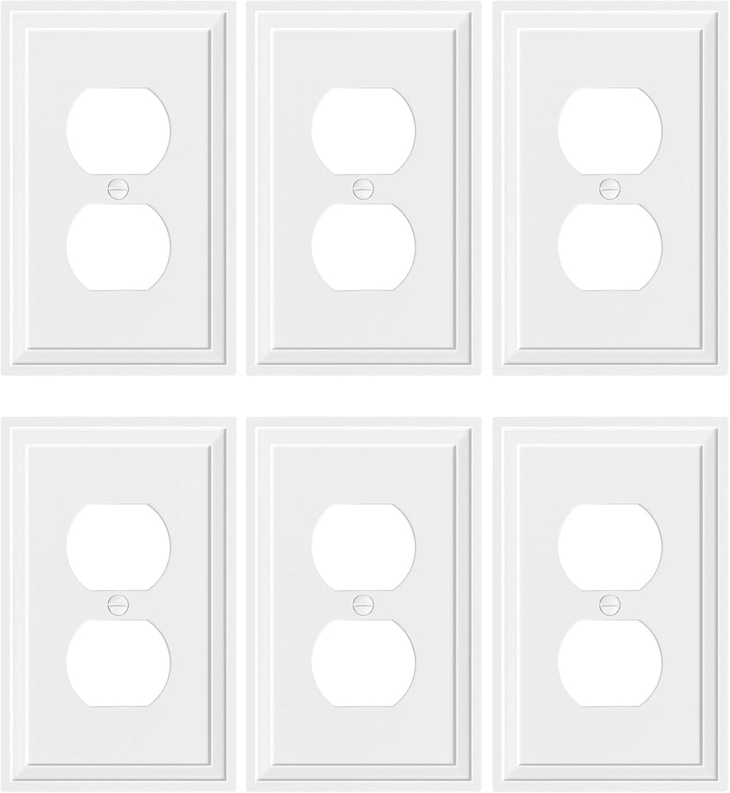 6-Pack Duplex Outlet Cover, Natural Bamboo Fiber Switch Plates and Outlet Covers, White Decorative Wall Plates for Electrical Outlets, 1 Gang Receptacle Cover, Corrosion Resistant