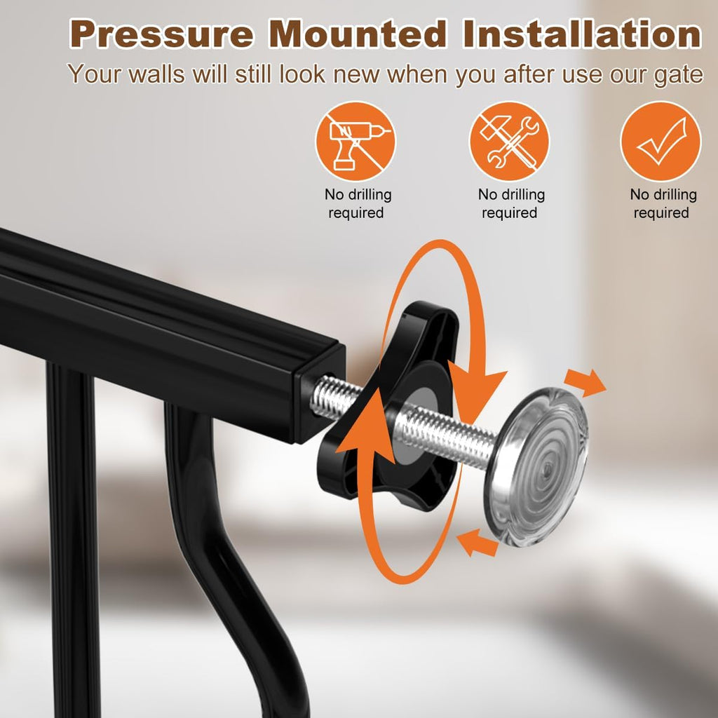 67.3-81.1" Extra Wide Baby Gate for Stairs No Drilling, 30" Tall Auto Close Press Mounted Baby Gate for Doorways, Adjustable Width Walk Through Long Gates for Kids or Pets, Black