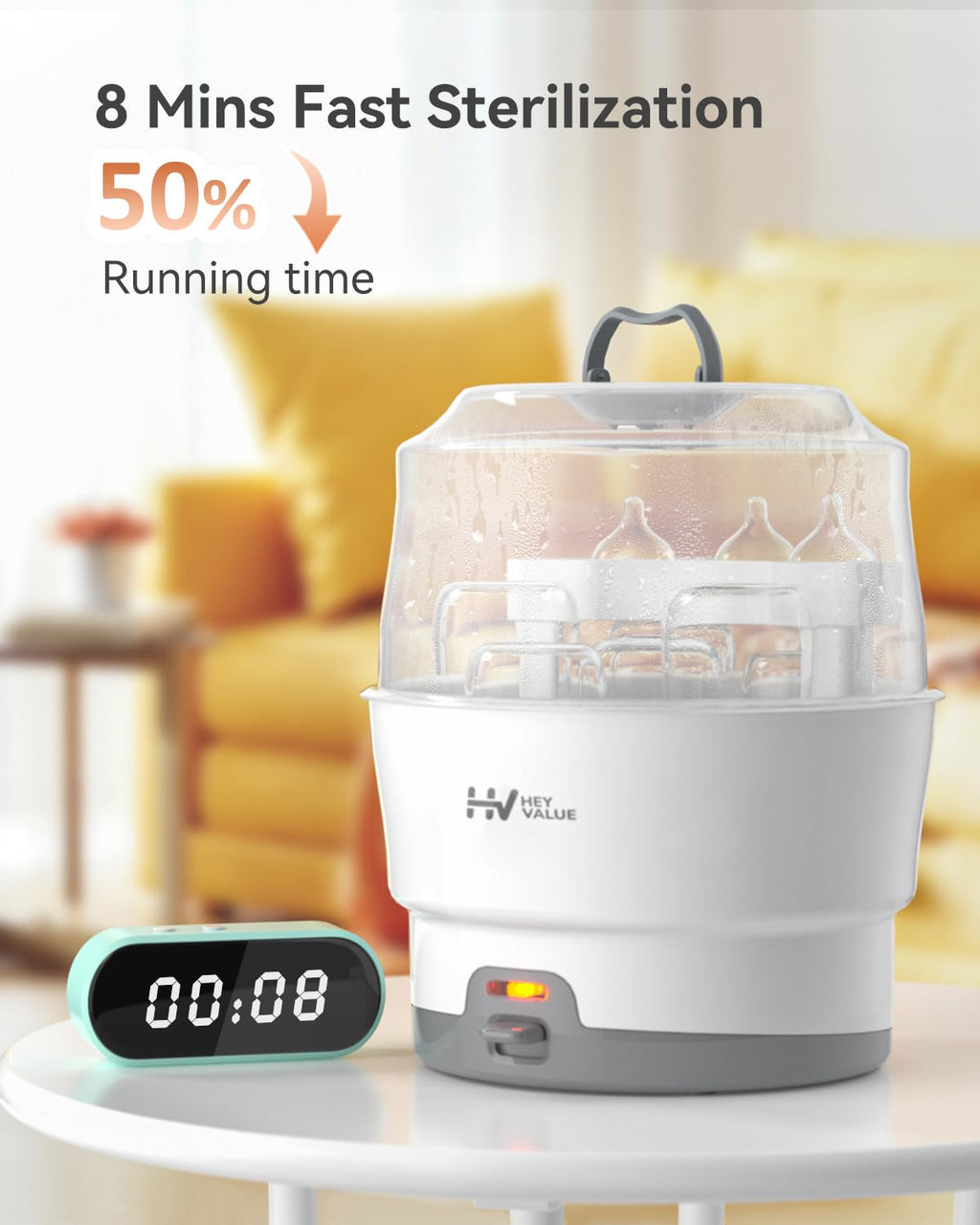 HEYVALUE Bottle Sterilizer, Baby Bottle Sterilizer, Easy One Button Control Electric Bottle Sterilizer (Esterilizador de Biberones), for Baby Bottles, Pacifiers, Breast Pump Parts, BPA-Free