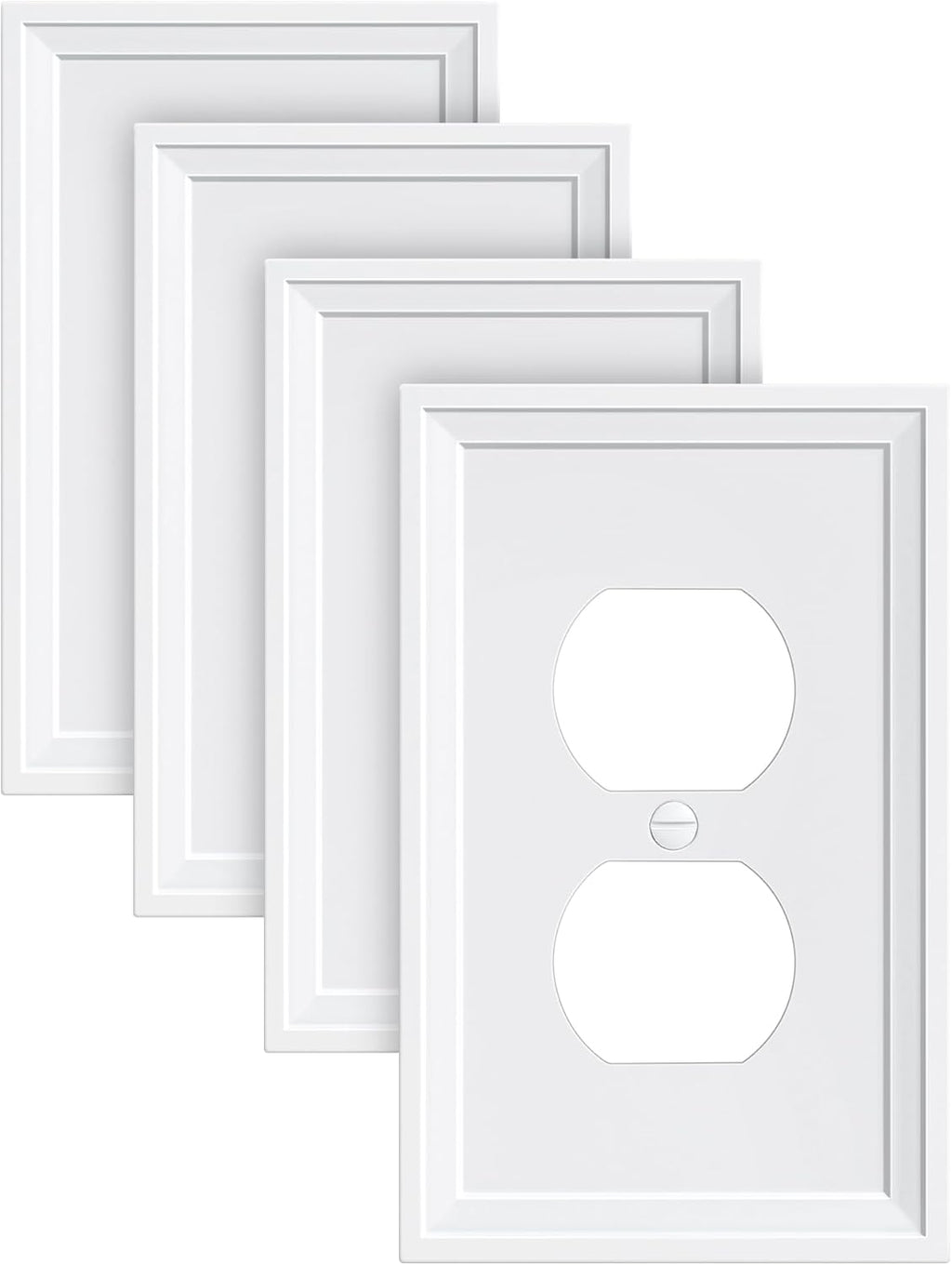 4-Pack Duplex Outlet Cover, Natural Bamboo Fiber Switch Plates and Outlet Covers, White Decorative Wall Plates for Electrical Outlets, 1 Gang Receptacle Cover, Corrosion Resistant