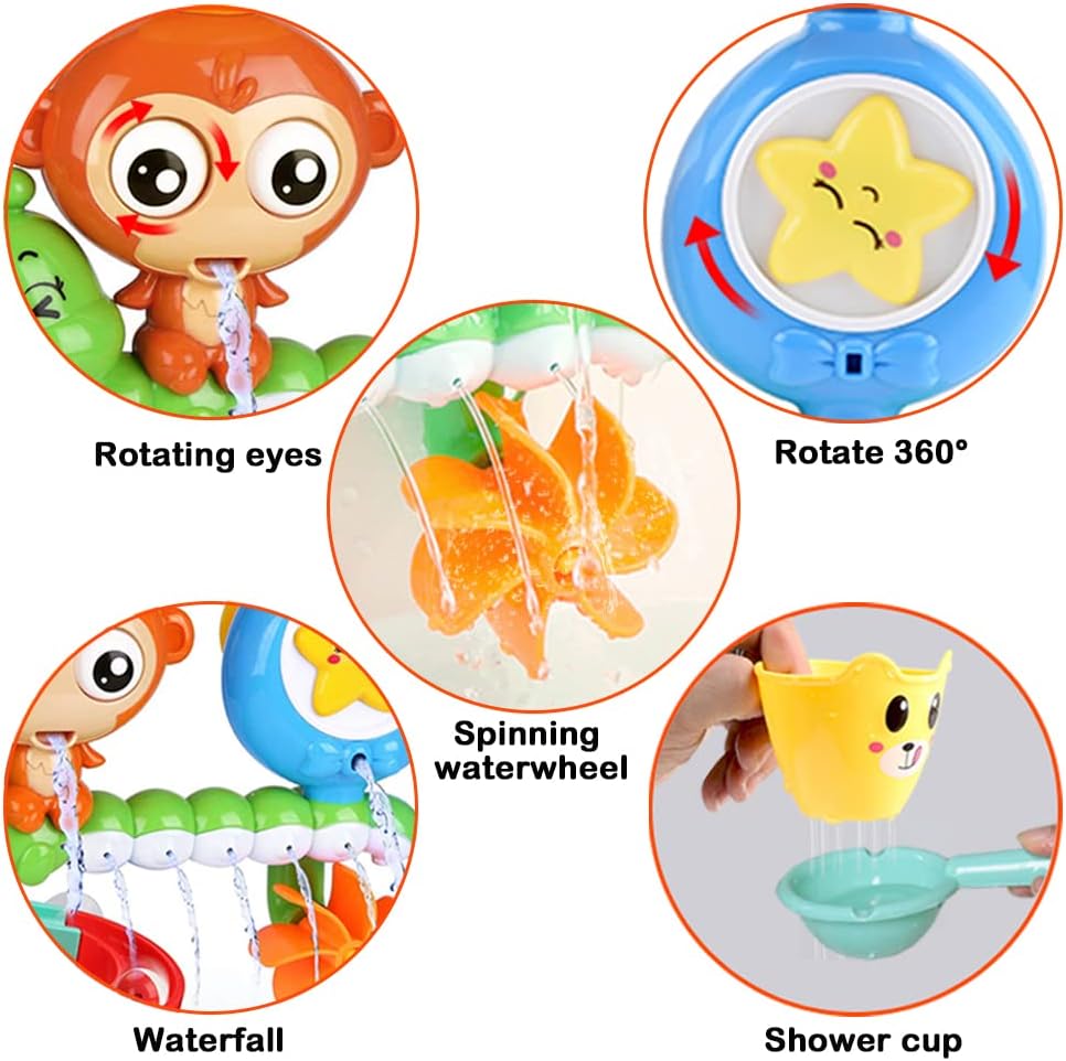 G-WACK Bath Toys for Toddlers Age 1 2 3 Year Old Girl Boy, Preschool New Born Baby Bathtub Water Toys, Durable Interactive Multicolored Infant Toy, Lovely Monkey Caterpillar,2 Strong Suction Cups