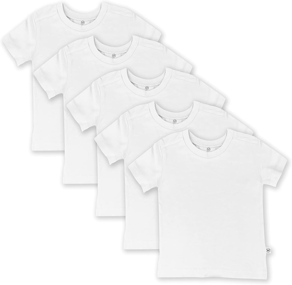 HonestBaby 5-Pack Short Sleeve T-Shirts 100% Organic Cotton Baby, Toddler, Little Kid, Boy, Girl, Unisex