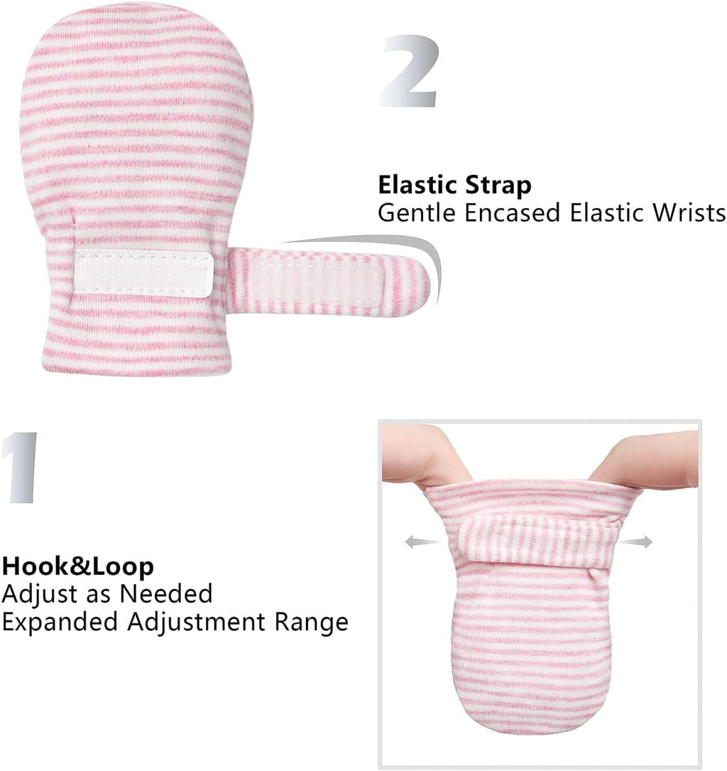 Newborn Baby No Scratch Mittens Stay On, 100% Cotton Breathable, Adjustable Infant Gloves for Baby Boys Girls Mittens