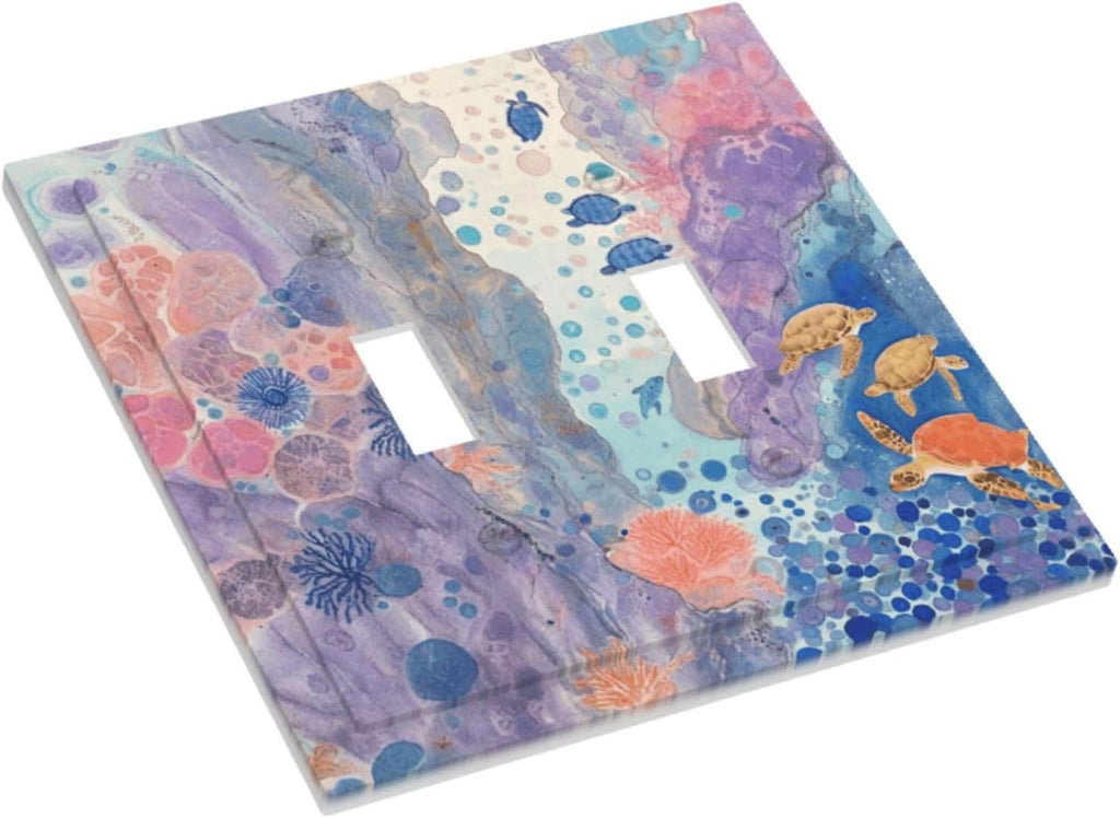 Turtle Coral Fish Watercolor Colorful Underwater World Decorative Switch Plates 2 Gang Double Toggle Outlet Light Switch Cover Wall Plate Electrical Faceplate for Kids Room Home Decor