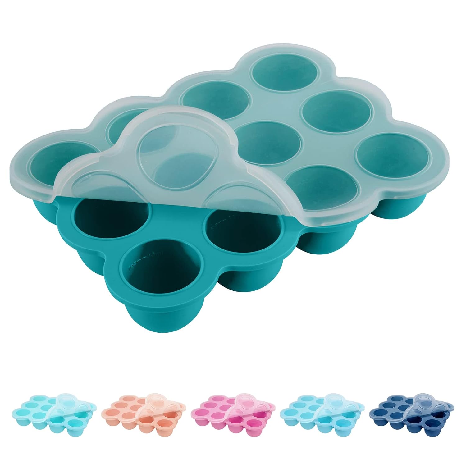 Baby Food Freezer Tray with Clip on Lid, 12 x 1.5 Ounce Baby Food Storage Container, Silicone Freezer Molds for Homemade Baby Food, Fruit Purees & Vegetables (Teal Blue)