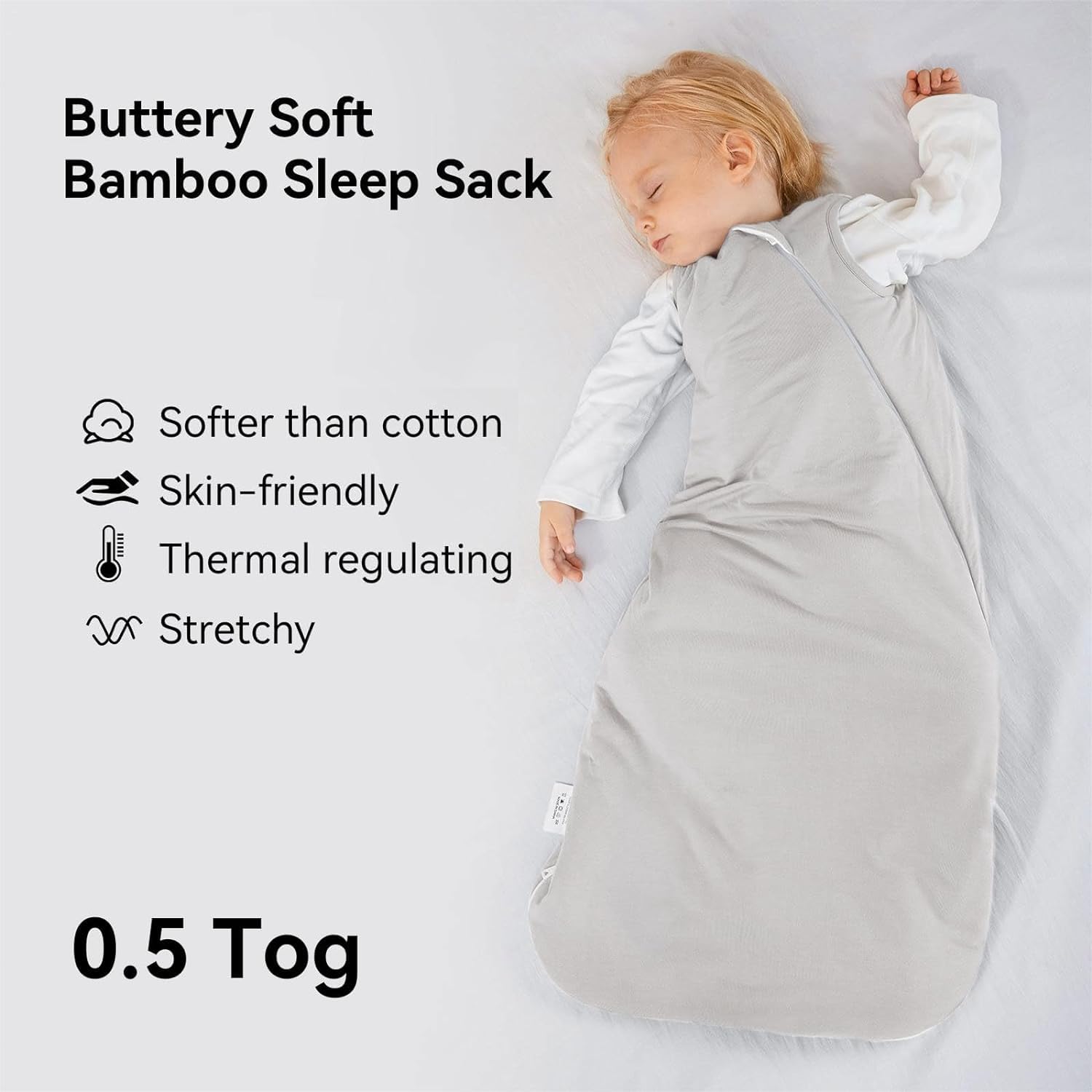 BubblePanda Rayon Made from Bamboo Sleep Sack 12-18 Months 0.5 Tog Soft Lightweight Toddler Sleep Sack 1t for Babies 2-Way Zipper Wearable Blanket Baby 12 Months