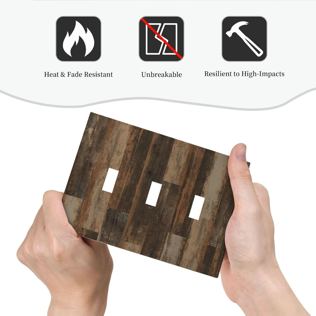 Rustic Brown Wood Grain Dark Oak Decorative Switch Plates 3 Gang Wall Plate Triple Toggle Light Switch Cover Faceplate Electrical Wall Panels for Farmhouse Home Decor