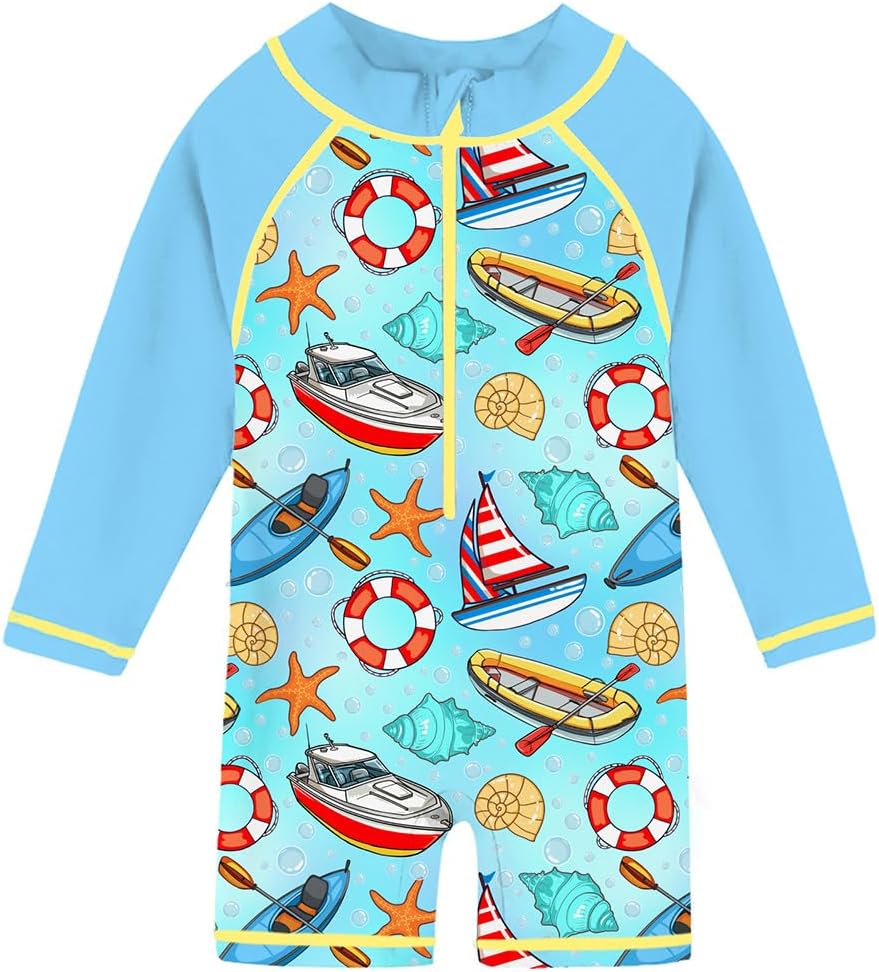 Funnycokid Baby Swimsuit Boy Toddler Bathing Suit Rash Guard UPF 50+ Swimwear 6 Months-4T