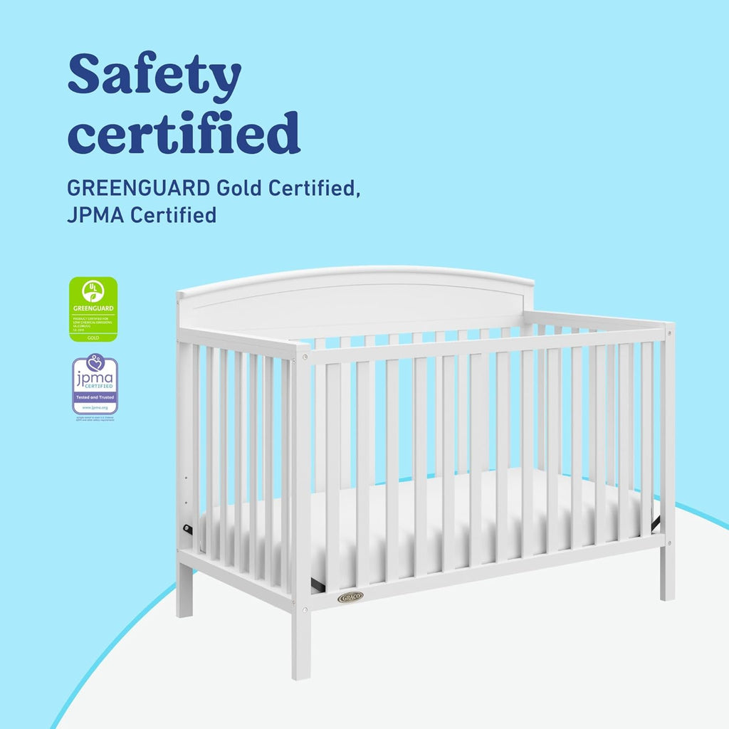 Graco Benton 5-in-1 Convertible Crib (White) – GREENGUARD Gold Certified, Converts from Baby Crib to Toddler Bed, Daybed and Full-Size Bed, Fits Standard Full-Size Crib Mattress