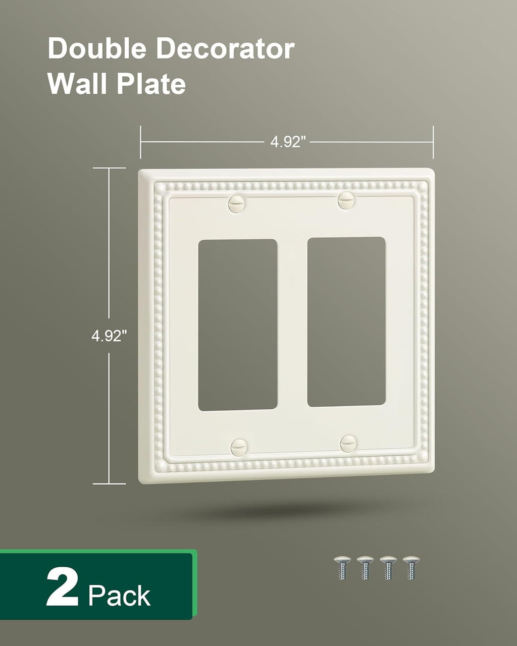 2-Pack Double Decorator Outlet Cover Plate, Light Almond Pearls Decorative Switch Plates Covers, Metal Wall Plates for Electrical Outlets, Receptacle, GFCI Outlet, Dimmer Switch