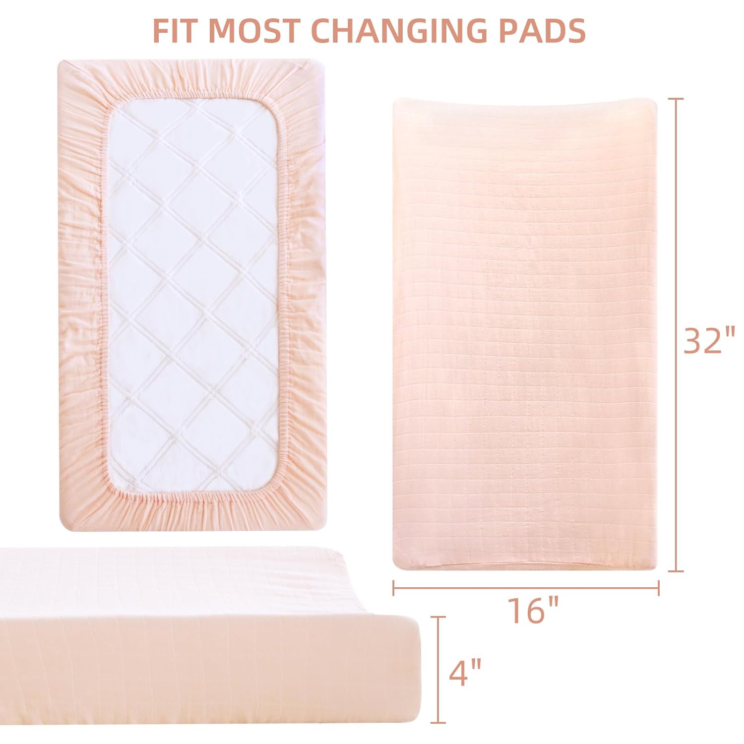 LifeTree Changing Pad Cover Unisex - Soft Muslin Fitted Diaper Changing Table Sheets for Boys and Girls - 16"x32" Organic Cotton - Flower and Peach Pink, 2 Pack