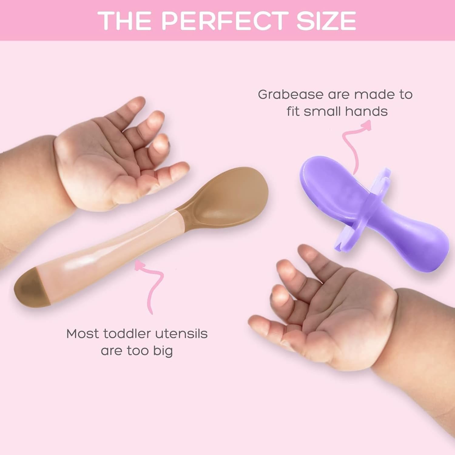 Grabease Baby Spoons Baby Led Weaning Supplies Toddler Forks Feeding, BPA-Free & Phthalate-Free for & Toddler, 2 Sets, Blush and Lavender