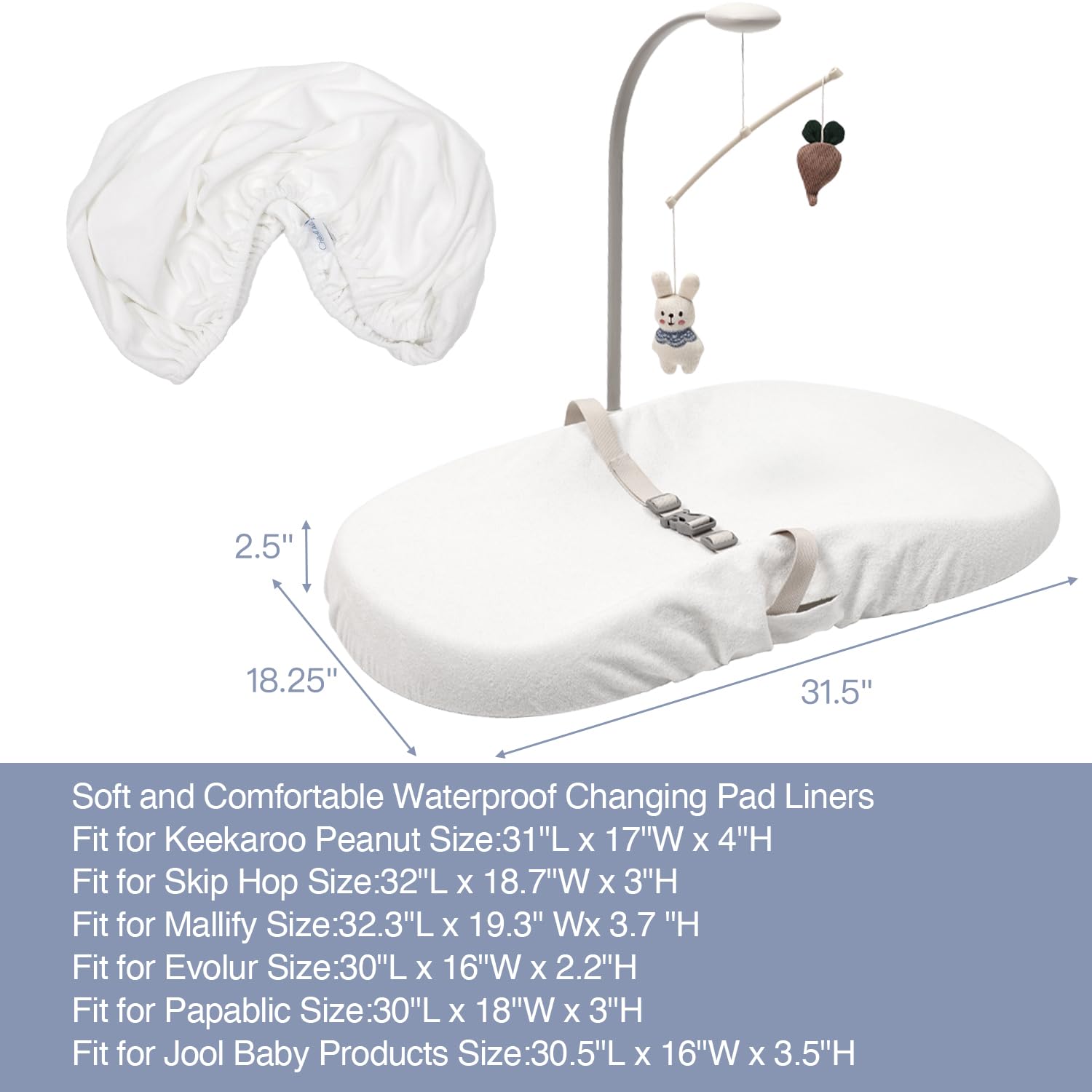 2-Pack Waterproof Changing Pad Covers-Soft Baby Nursery Diaper Changing Pad Sheets,Contour Changing Pads Liners,Change Pad Cover,Ultra-Soft & Breathable,Fits Skip Hop,Keekaroo Peanut,Machine Washable