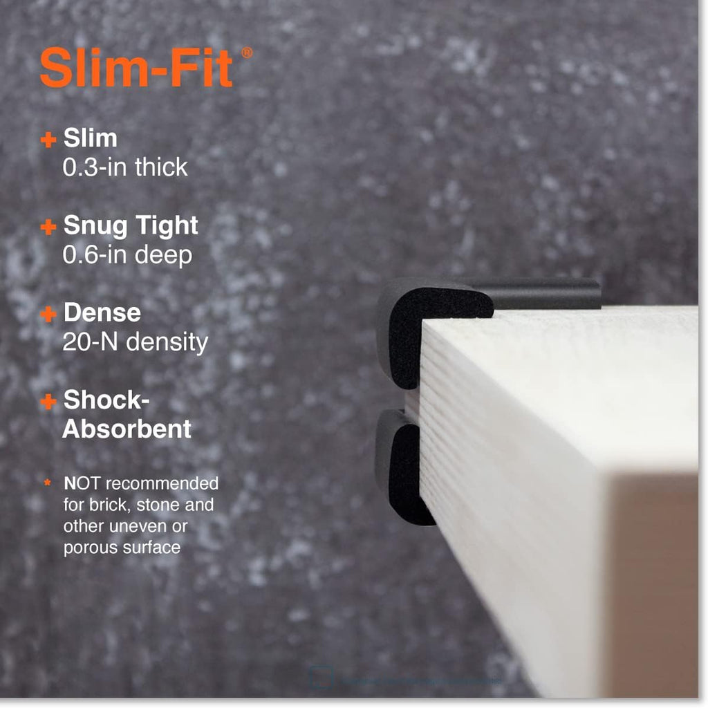 Roving Cove Slim-Fit Corner Protector for Baby Proofing (8 Small Corners), Soft Rubber Foam Furniture Corner Bumper Guards, 3M Adhesive Pre-Taped, Onyx Black