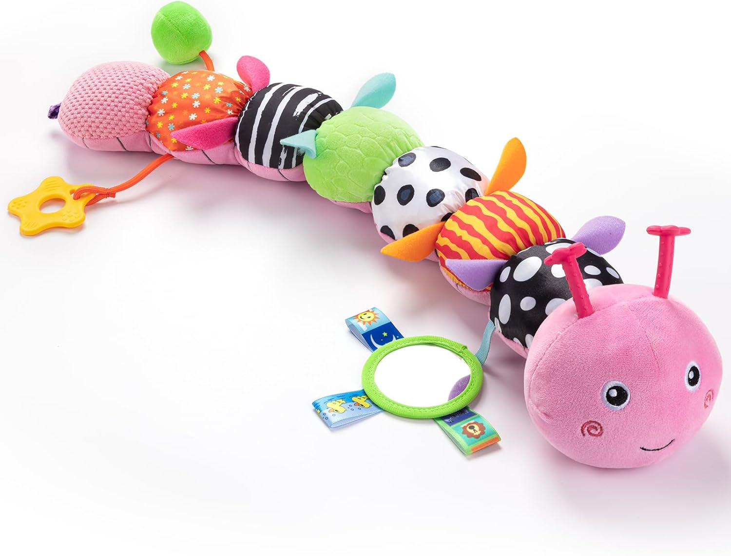 Baby Toys 0-6-12 Months,Musical Caterpillar Stuffed Animals Activity Infant Toys with Crinkle,Rattles,Mirror&Pull String,Muti-Sensory Toys Gifts for Newborn Tummy Time,Candy Pink|Leafy