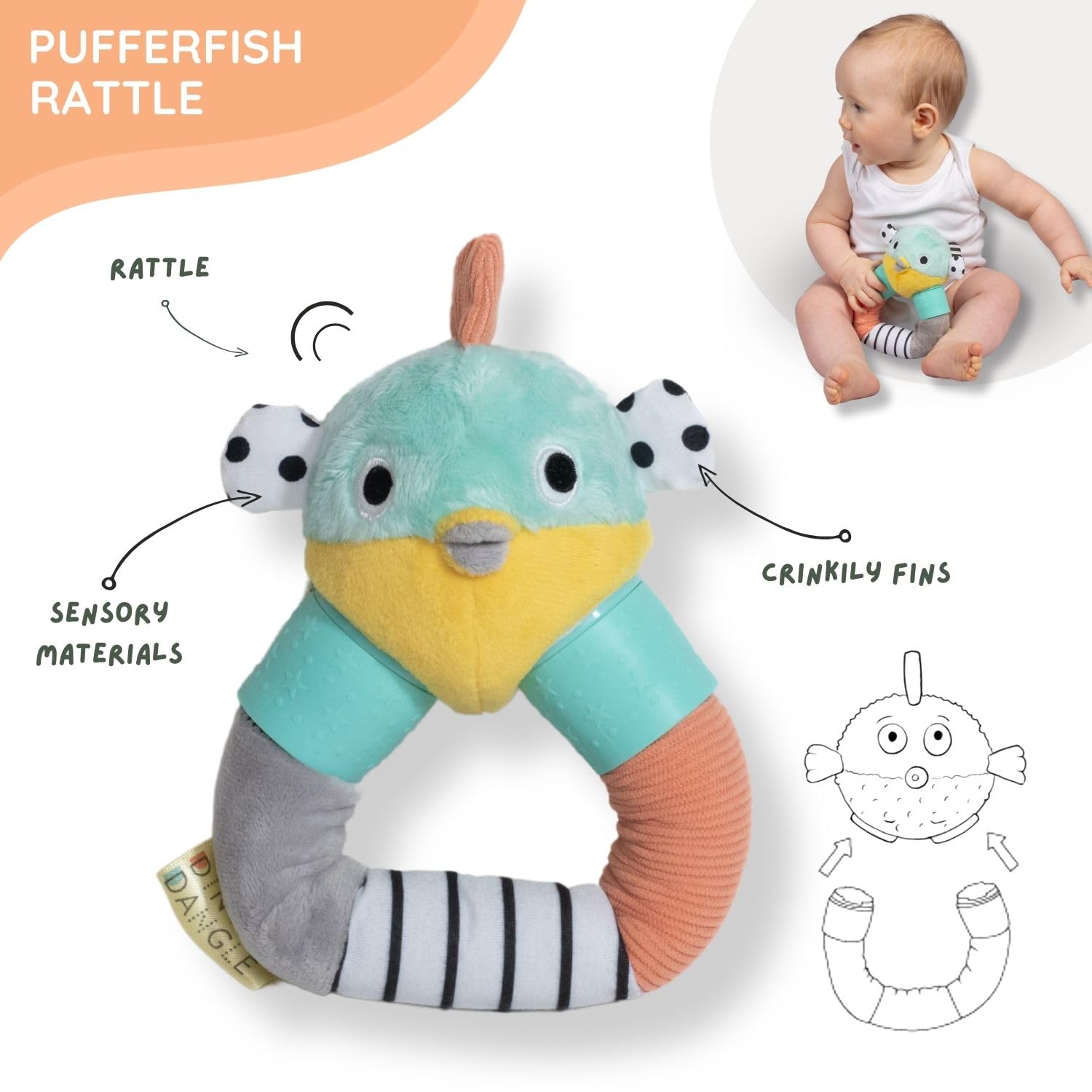 DINGLE DANGLE - Baby Gift Set - 3 in 1 Diaper Changing Helper Headband, Baby Mobile, & Sensory Rattle; Newborn Essentials Must Haves - Great Baby Registry or Shower Gift - Featured on Shark Tank