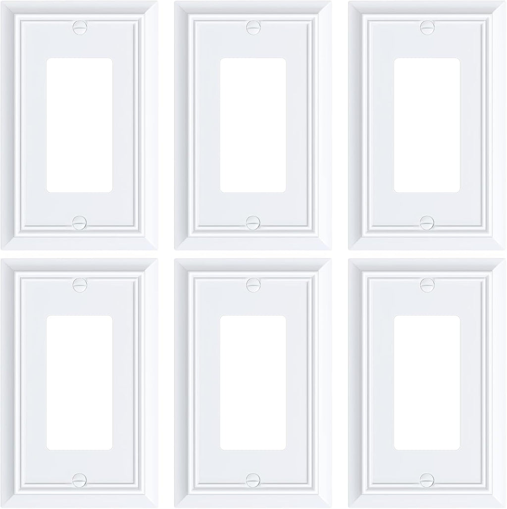 6-Pack Decorator Wall Plate Cover, Pure White Decorative Switch Plates and Outlet Covers, Durable Natural Bamboo Fiber Wall Plates for Electrical Outlets, Receptacle, GFCI Outlet, Dimmer Switch