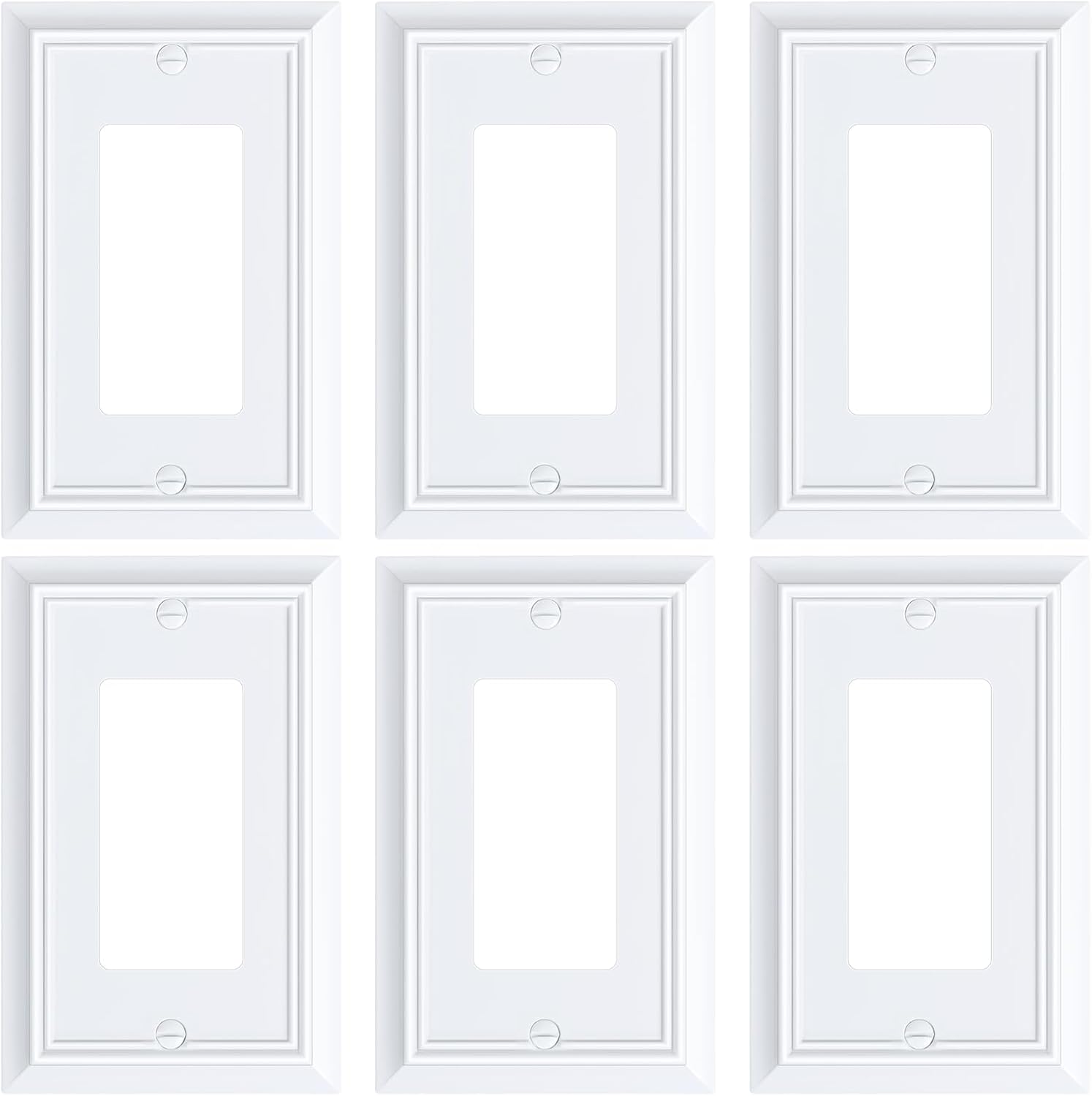 6-Pack Decorator Wall Plate Cover, Pure White Decorative Switch Plates and Outlet Covers, Durable Natural Bamboo Fiber Wall Plates for Electrical Outlets, Receptacle, GFCI Outlet, Dimmer Switch